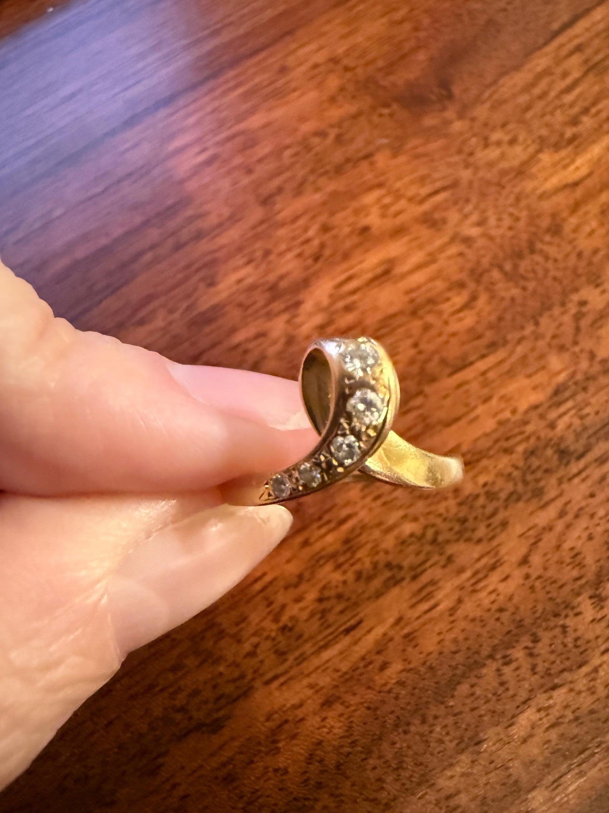 LOOP 3D French Vintage Curled Stacker Band Looped Ring 18k Gold Single Cut Diamonds Figural Tiara Chevron V Ring Retro