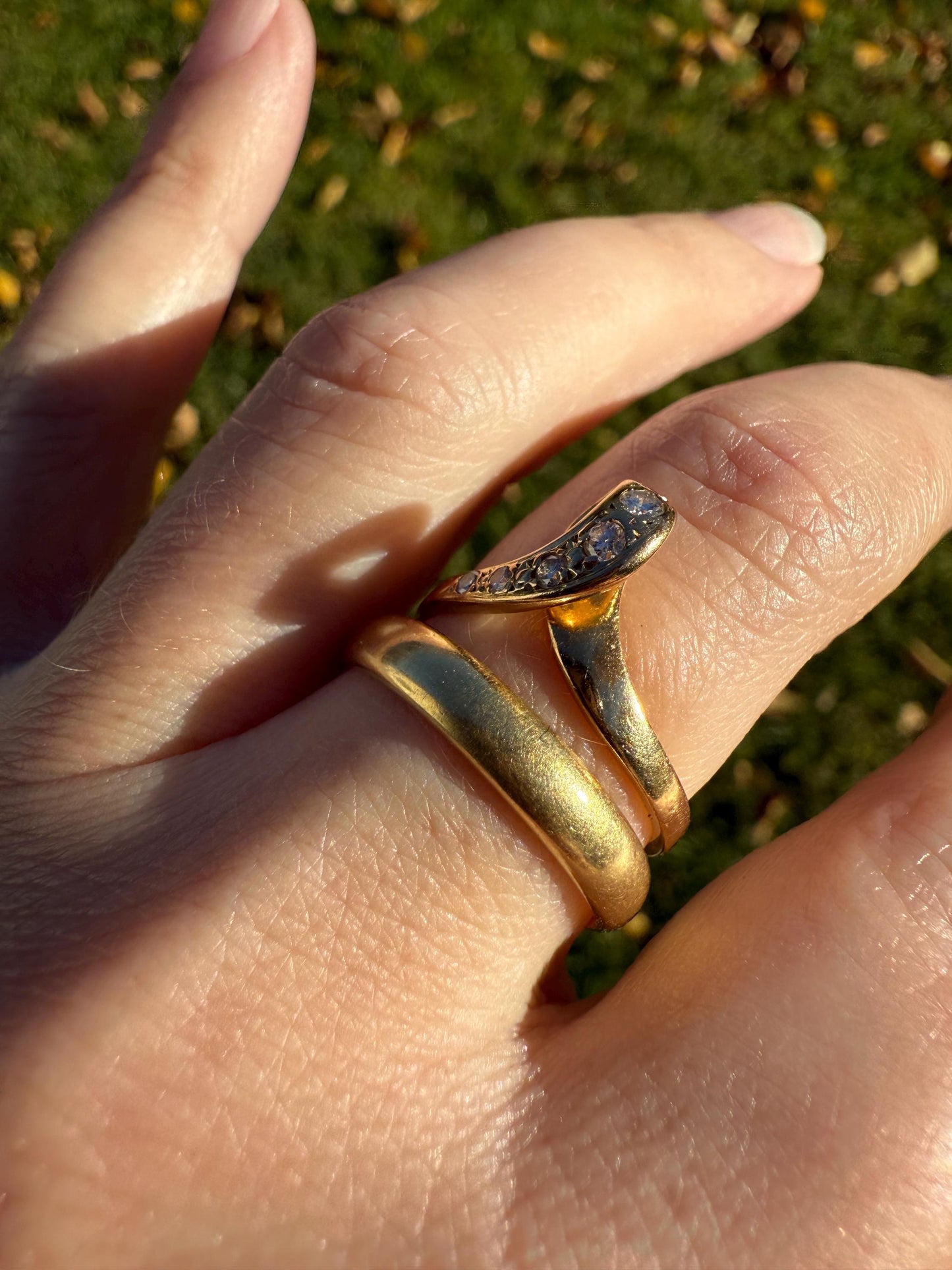 LOOP 3D French Vintage Curled Stacker Band Looped Ring 18k Gold Single Cut Diamonds Figural Tiara Chevron V Ring Retro