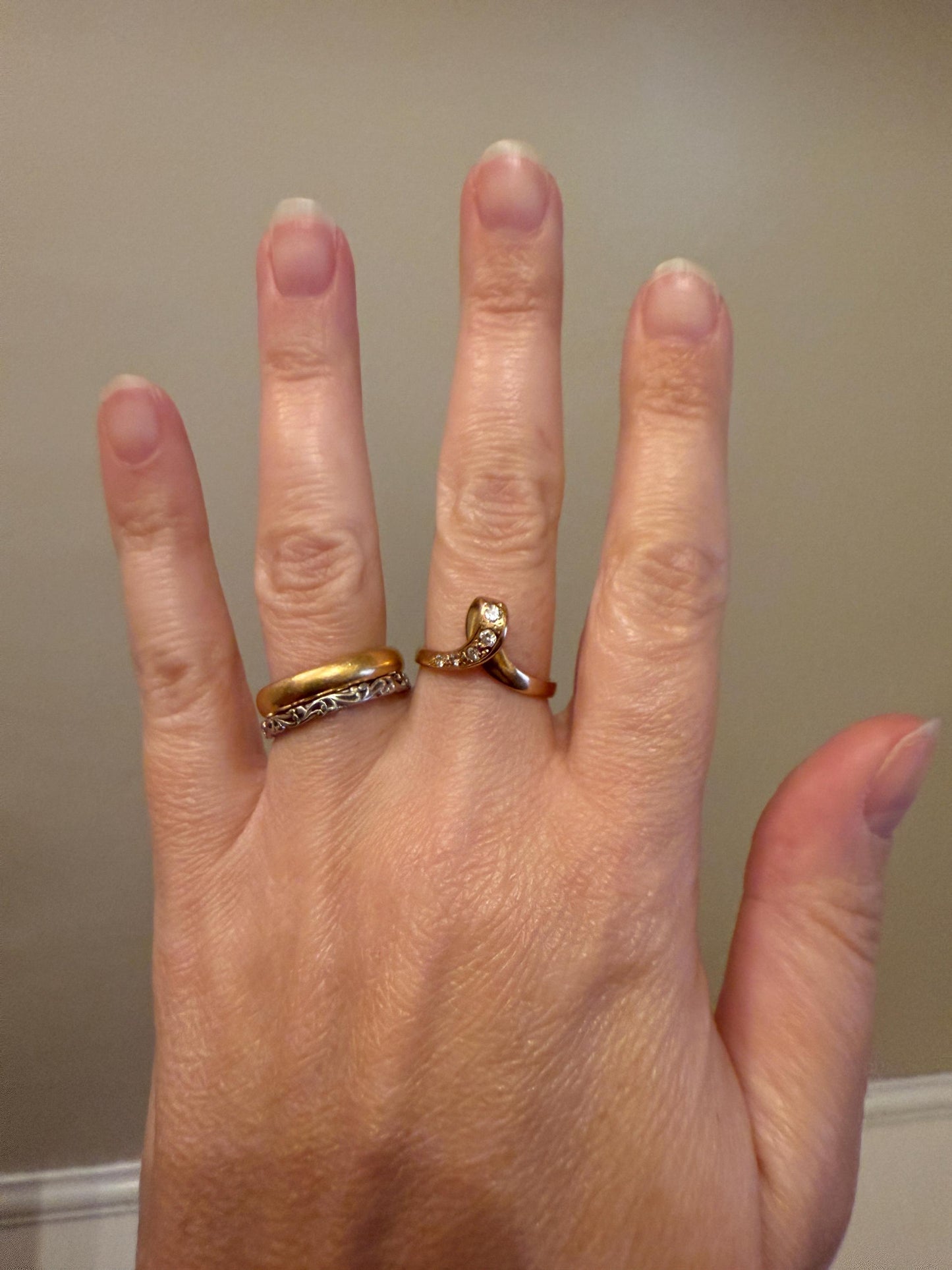 LOOP 3D French Vintage Curled Stacker Band Looped Ring 18k Gold Single Cut Diamonds Figural Tiara Chevron V Ring Retro