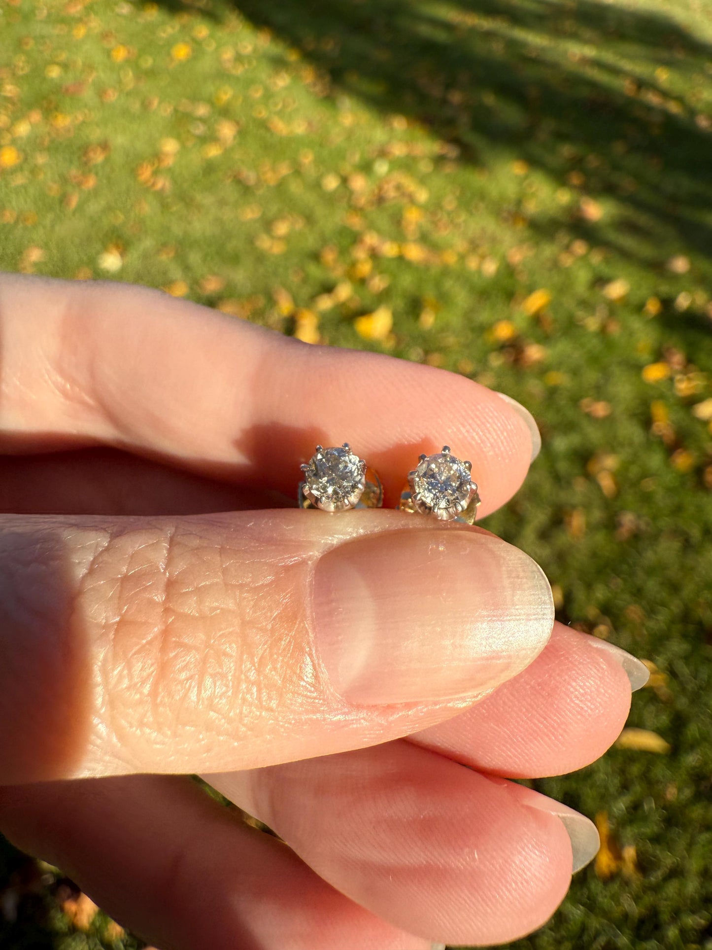 Vintage .7 Ctw Transitional Cut DIAMOND Buttercup Prong Stud Earrings French 18k Gold Platinum Romantic Gift Earstack Minimalist Alpa Back