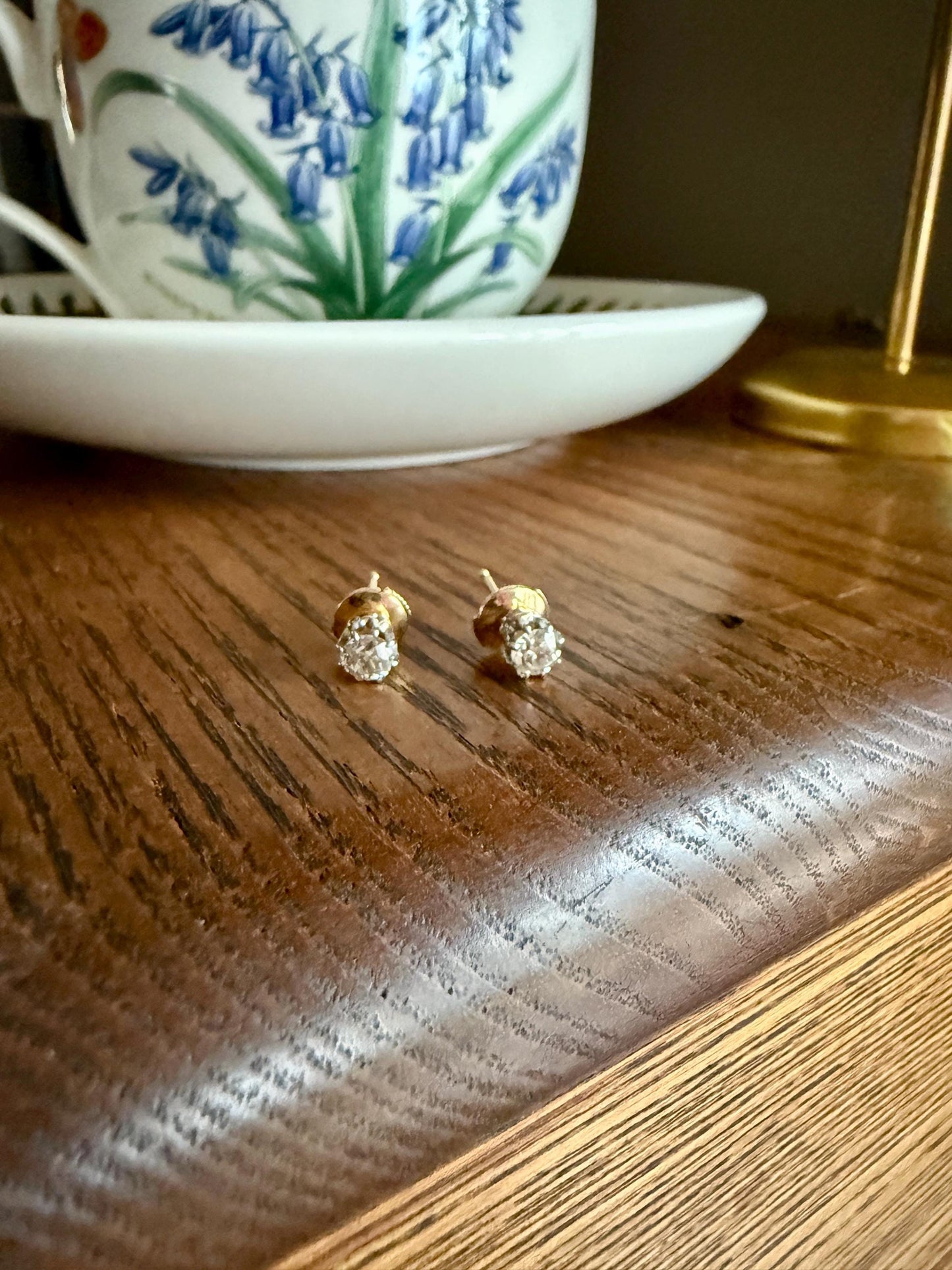 Vintage .7 Ctw Transitional Cut DIAMOND Buttercup Prong Stud Earrings French 18k Gold Platinum Romantic Gift Earstack Minimalist Alpa Back