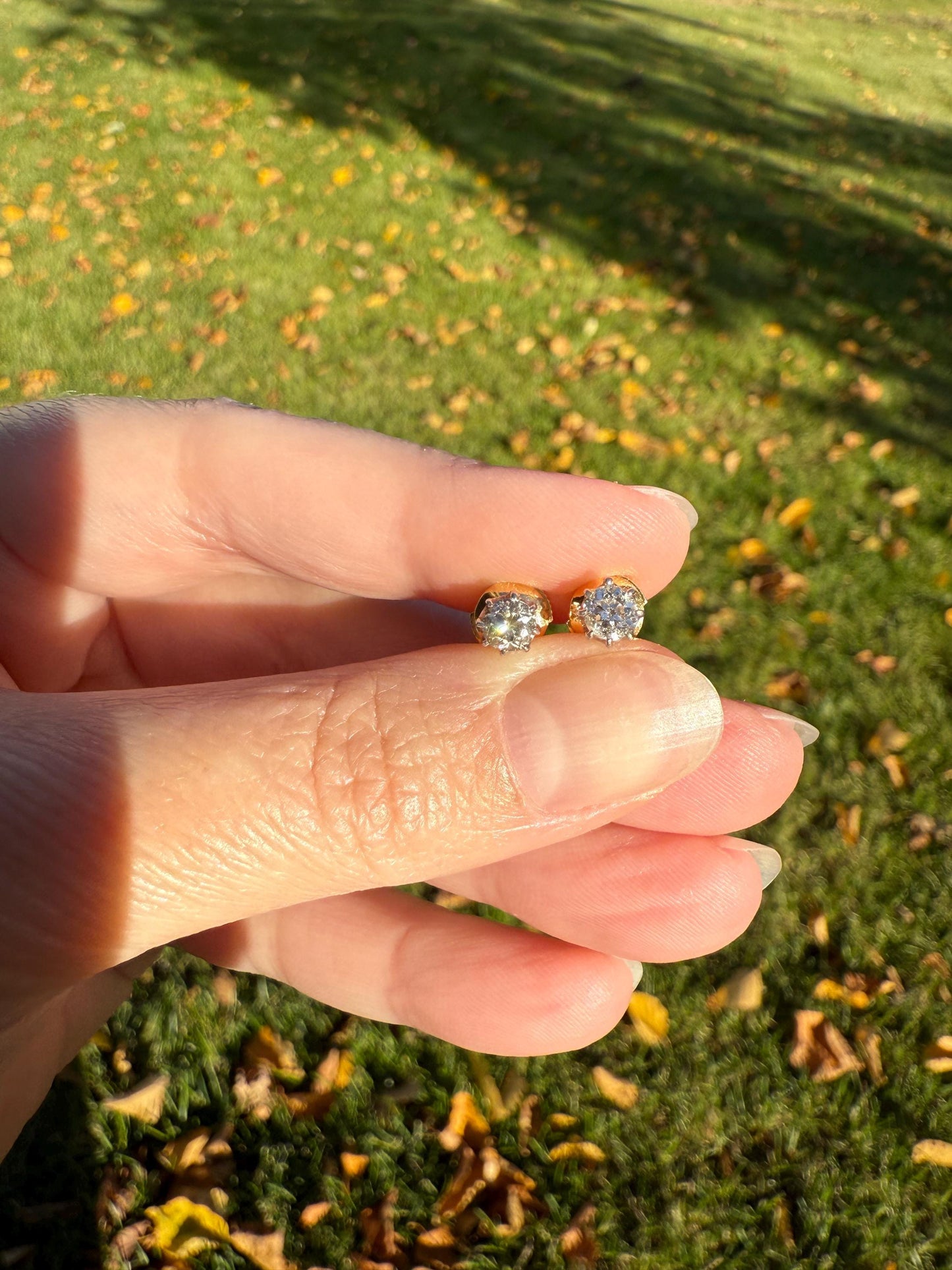 Vintage .7 Ctw Transitional Cut DIAMOND Buttercup Prong Stud Earrings French 18k Gold Platinum Romantic Gift Earstack Minimalist Alpa Back