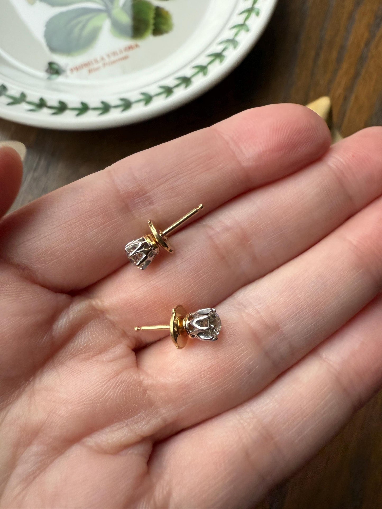 Vintage .7 Ctw Transitional Cut DIAMOND Buttercup Prong Stud Earrings French 18k Gold Platinum Romantic Gift Earstack Minimalist Alpa Back