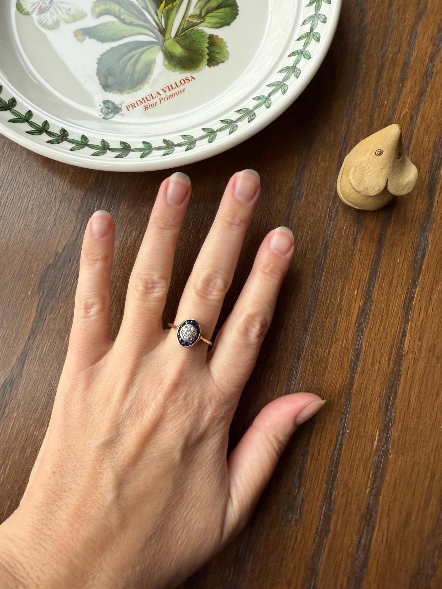 OVAL Rose Cut Diamond Carre Trapezoid Sapphire HALO Ring French Antique 18k Gold Edwardian Ornate Tall Stacker OmC Blue Channel Set