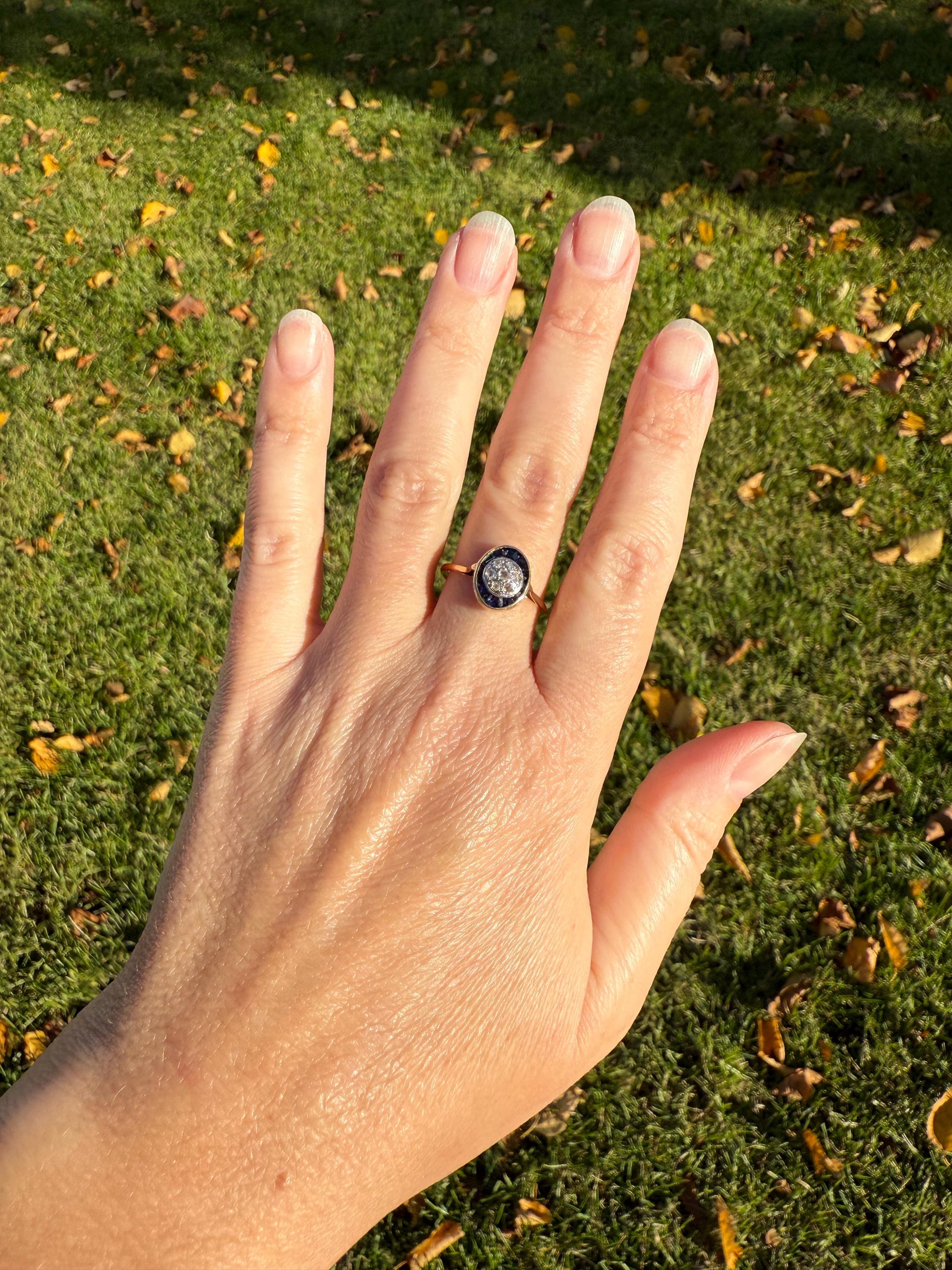 OVAL Rose Cut Diamond Carre Trapezoid Sapphire HALO Ring French Antique 18k Gold Edwardian Ornate Tall Stacker OmC Blue Channel Set