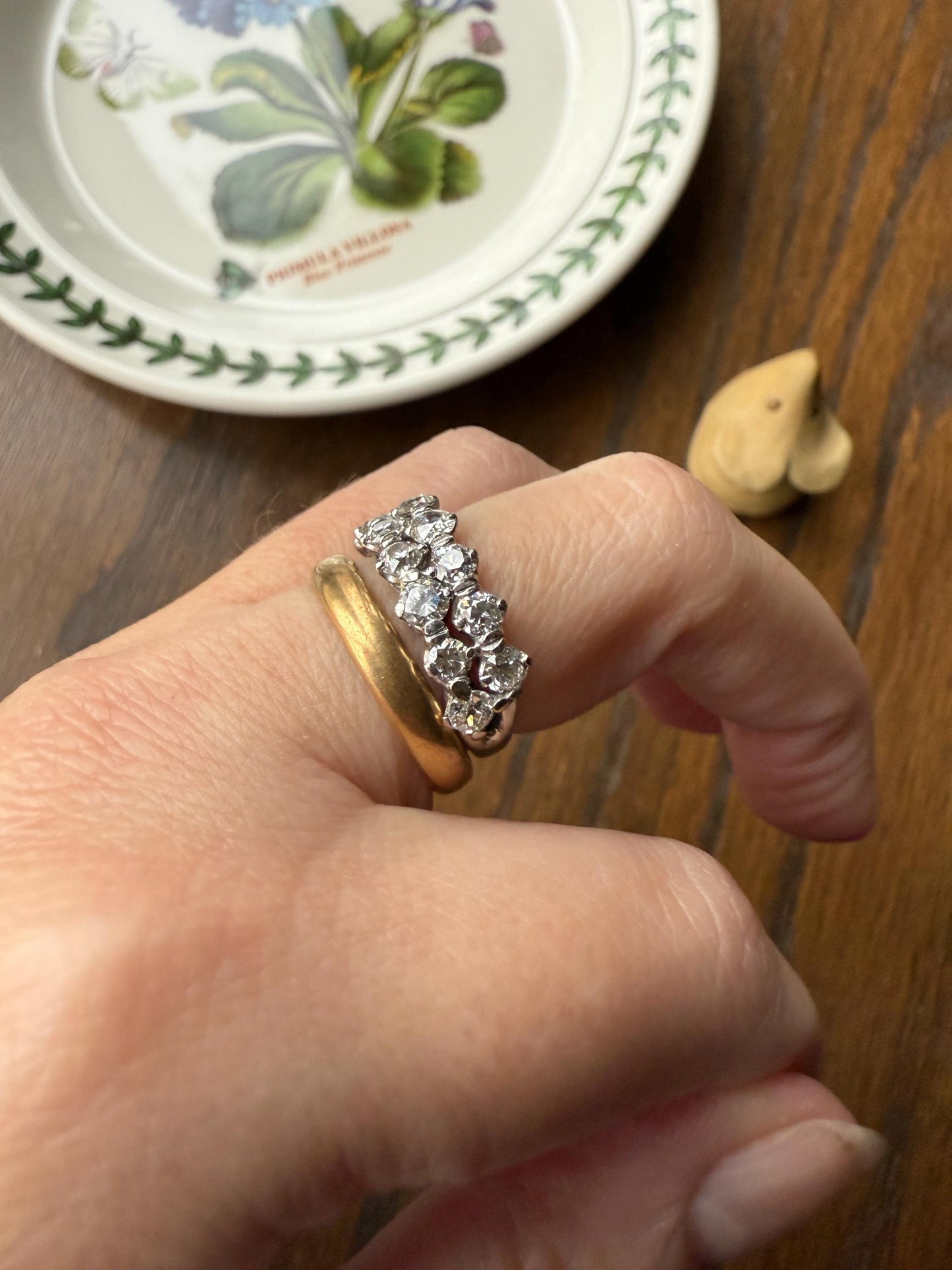 Vintage 2 1/4 CARATS Double Row Ring Old Mine European Cut Diamond Half Hoop Eternity Band 14k White Gold Wedding Stacker 2.25Ctw OMC