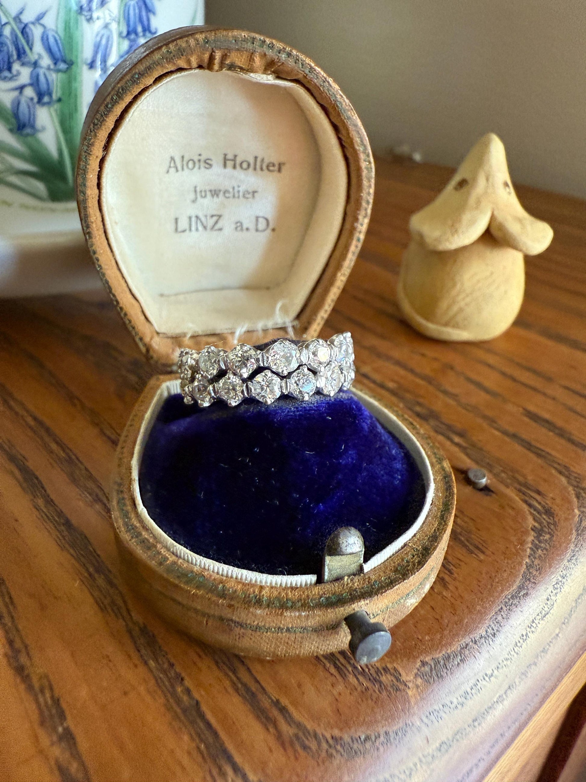 Vintage 2 1/4 CARATS Double Row Ring Old Mine European Cut Diamond Half Hoop Eternity Band 14k White Gold Wedding Stacker 2.25Ctw OMC