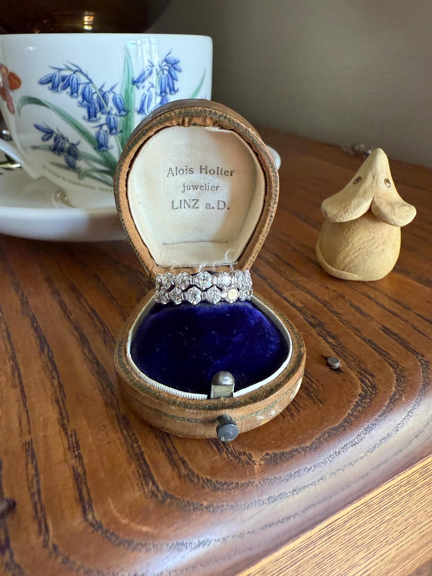 Vintage 2 1/4 CARATS Double Row Ring Old Mine European Cut Diamond Half Hoop Eternity Band 14k White Gold Wedding Stacker 2.25Ctw OMC