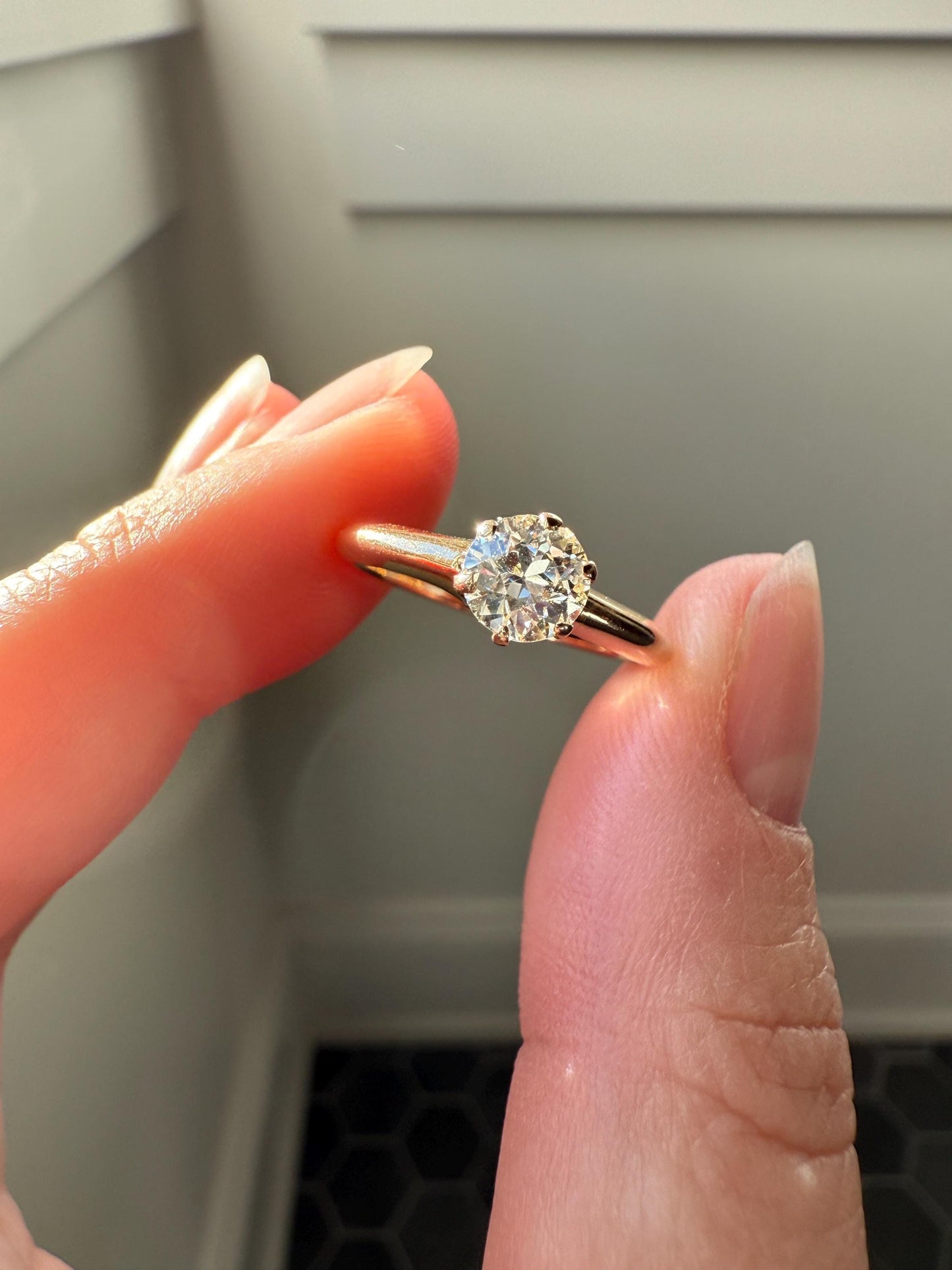 Antique .6 Carat Old European Cut DIAMOND Solitaire Engagement Ring Stacker 14k Yellow Gold Wedding Something Old Daily Wear Prong Set Gift