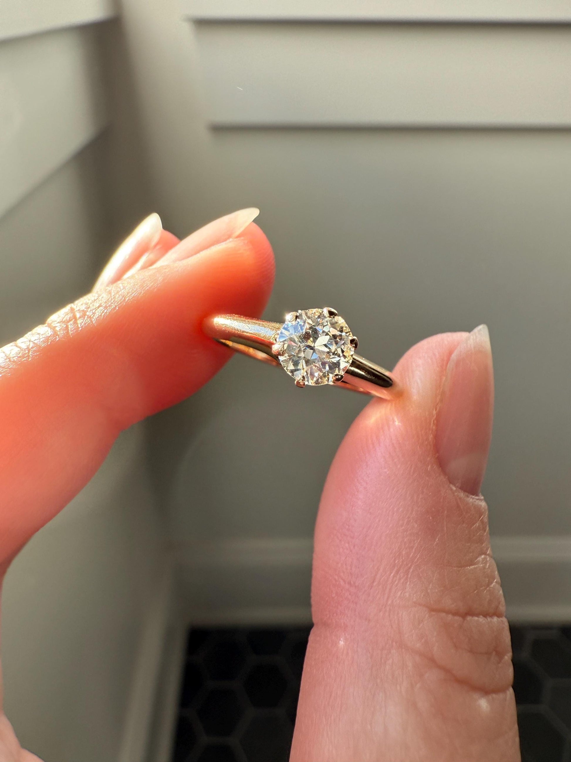 Antique .6 Carat Old European Cut DIAMOND Solitaire Engagement Ring Stacker 14k Yellow Gold Wedding Something Old Daily Wear Prong Set Gift