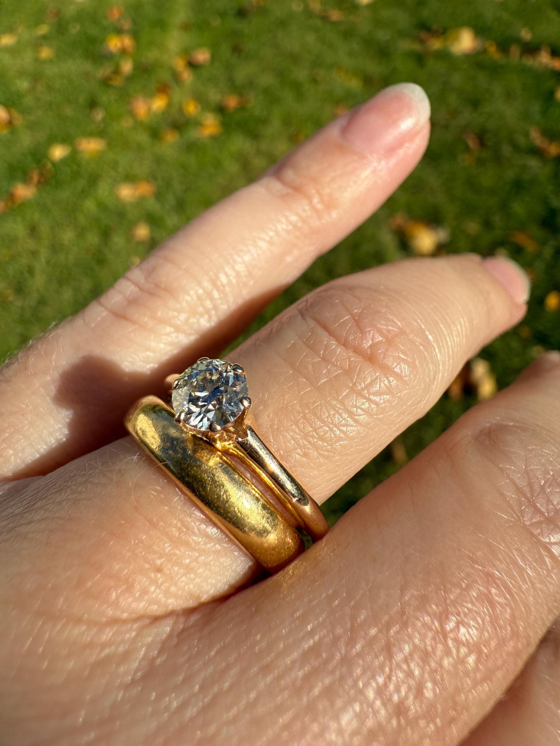 Antique .6 Carat Old European Cut DIAMOND Solitaire Engagement Ring Stacker 14k Yellow Gold Wedding Something Old Daily Wear Prong Set Gift