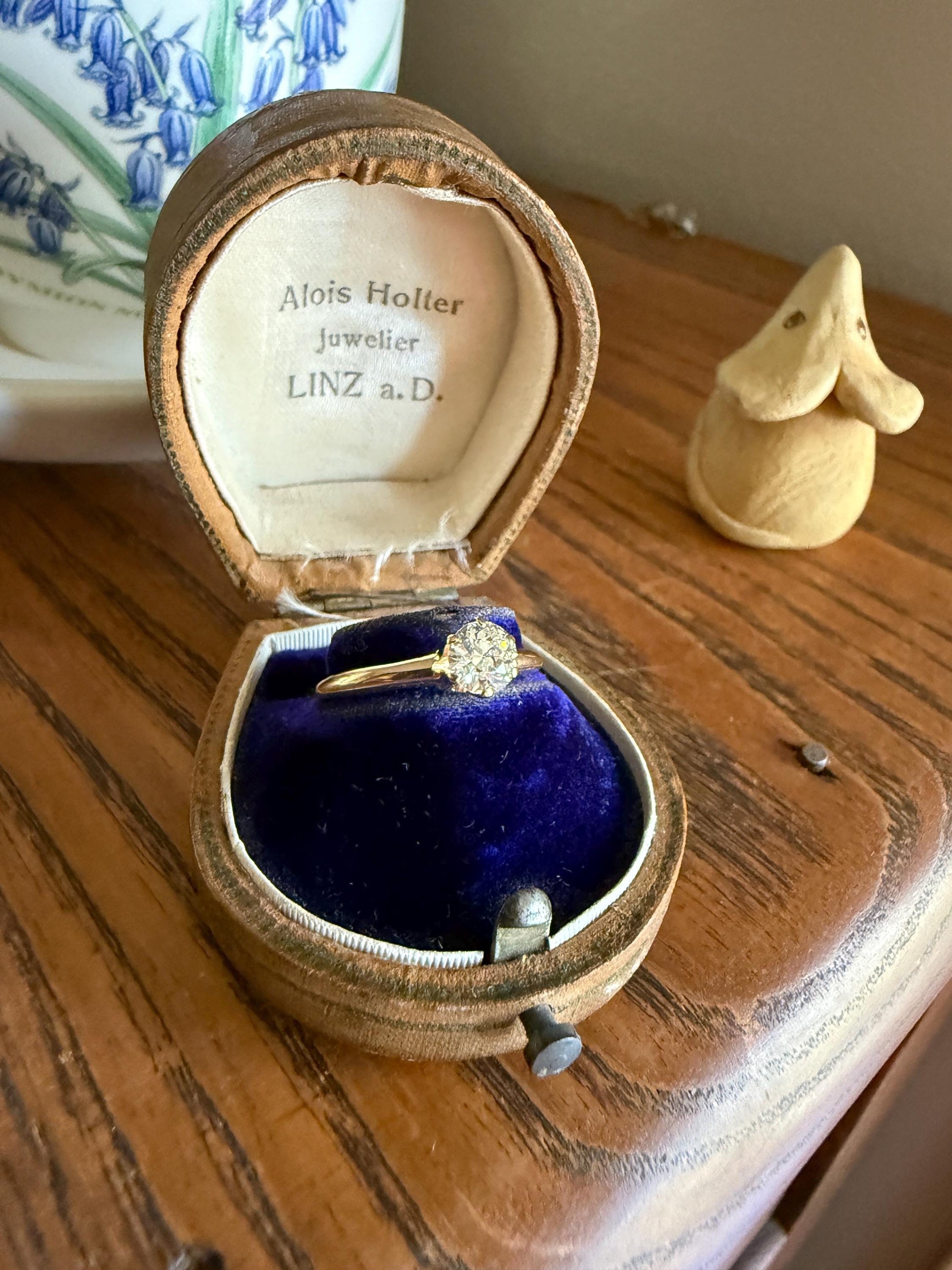 Antique .6 Carat Old European Cut DIAMOND Solitaire Engagement Ring Stacker 14k Yellow Gold Wedding Something Old Daily Wear Prong Set Gift