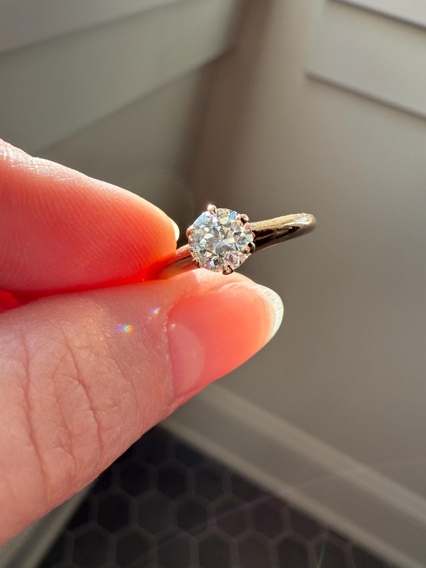 Antique .6 Carat Old European Cut DIAMOND Solitaire Engagement Ring Stacker 14k Yellow Gold Wedding Something Old Daily Wear Prong Set Gift