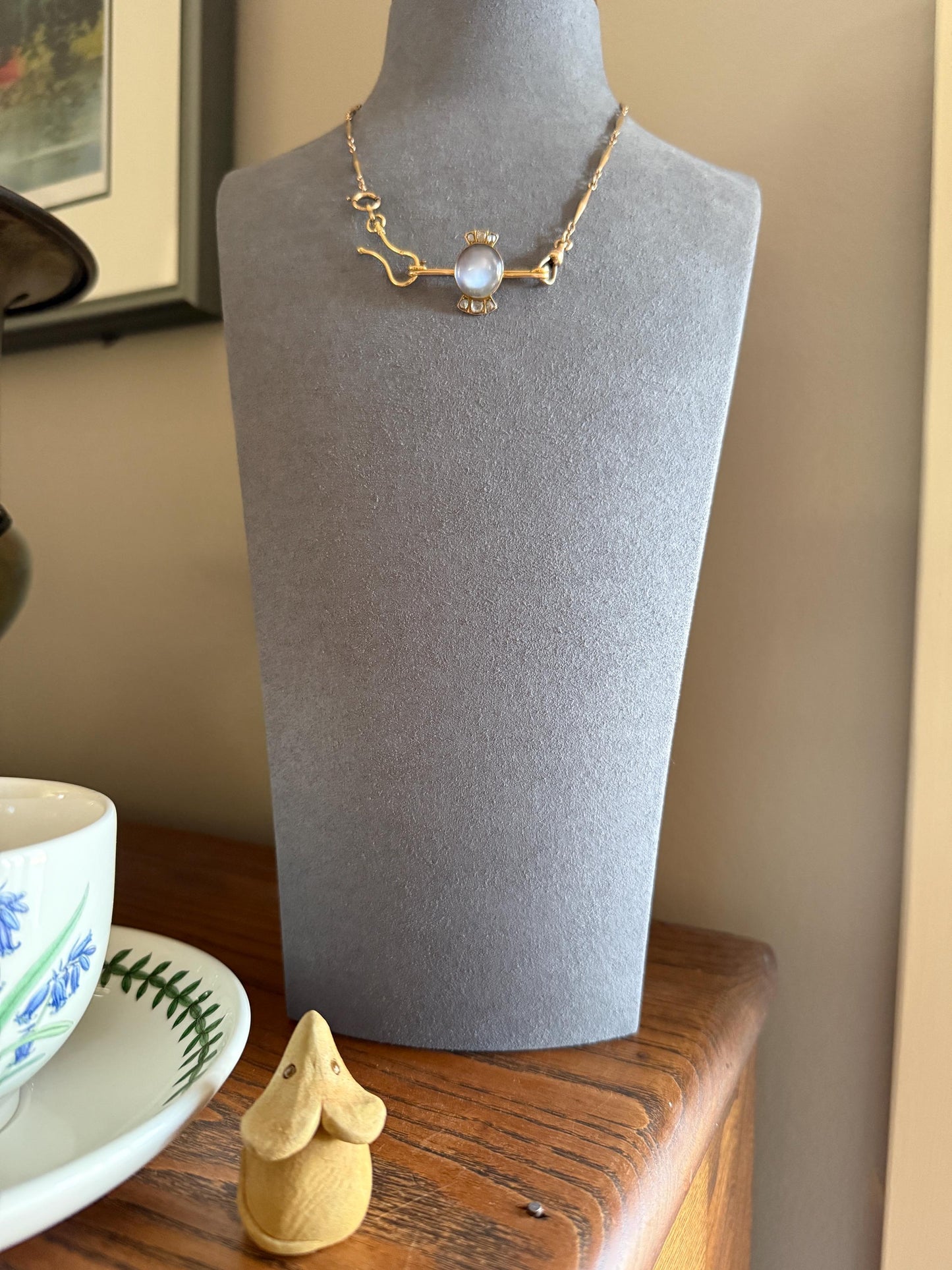 Blue MOONSTONE Victorian Antique Rose Cut DIAMOND Candy Brooch 14k Gold Extender Connector Pendant Safety Pin Charm Holder Glowing Orb