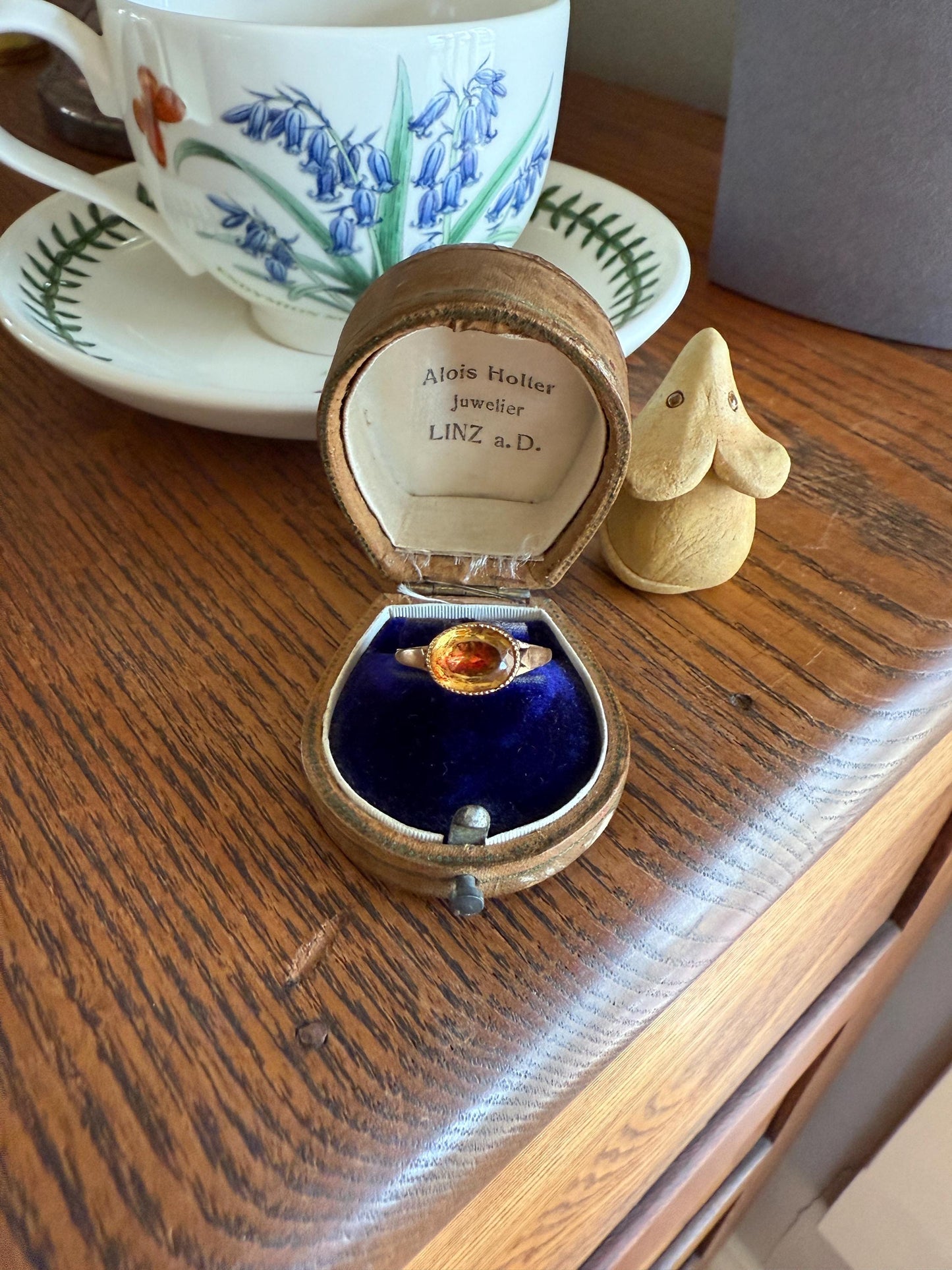 Original French Victorian Era Citrine East West Solitaire Ring 18k Gold Yellow "Vinegar & Oil" Red Foil Domed Back Unique Color Bezel Set