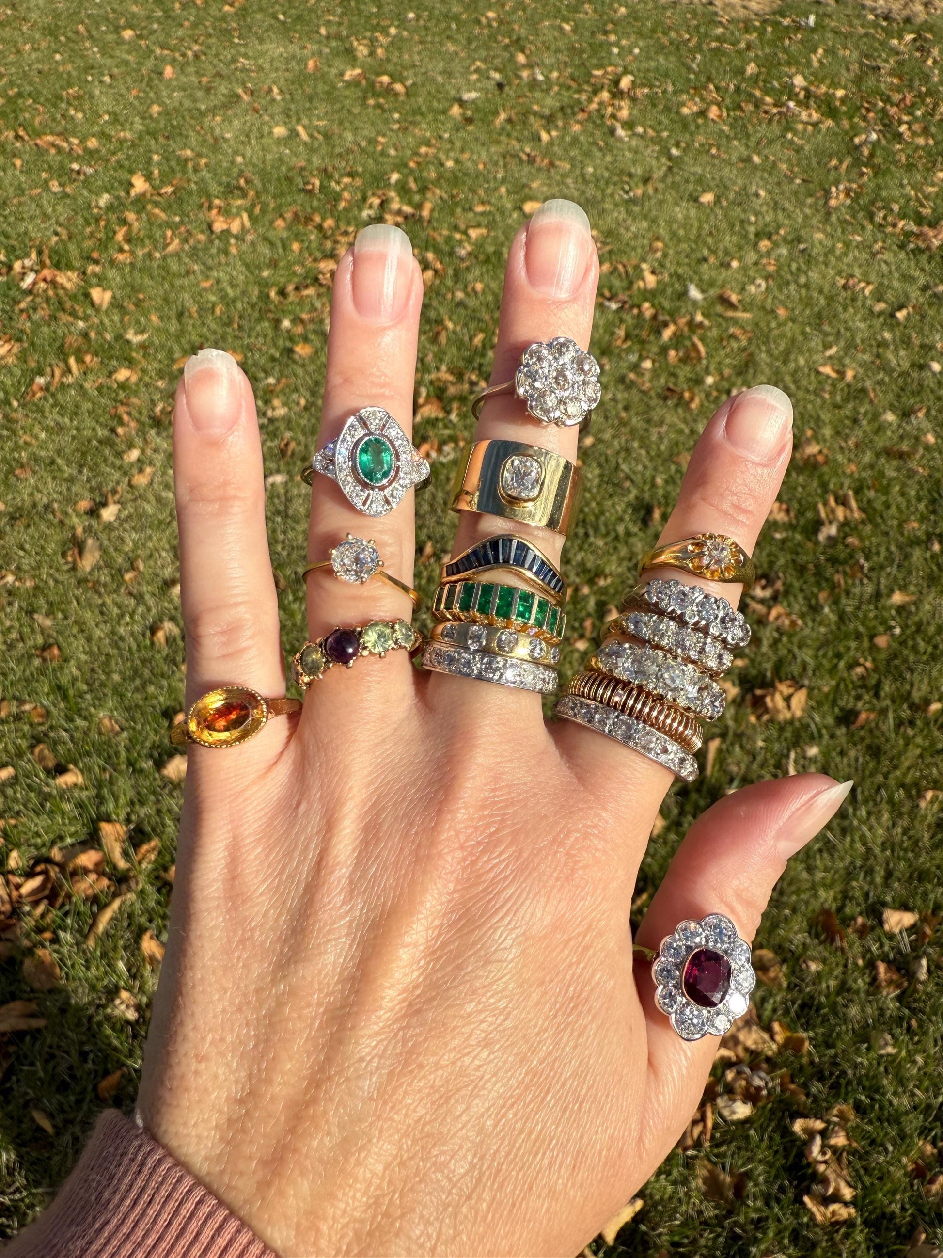 Original French Victorian Era Citrine East West Solitaire Ring 18k Gold Yellow "Vinegar & Oil" Red Foil Domed Back Unique Color Bezel Set