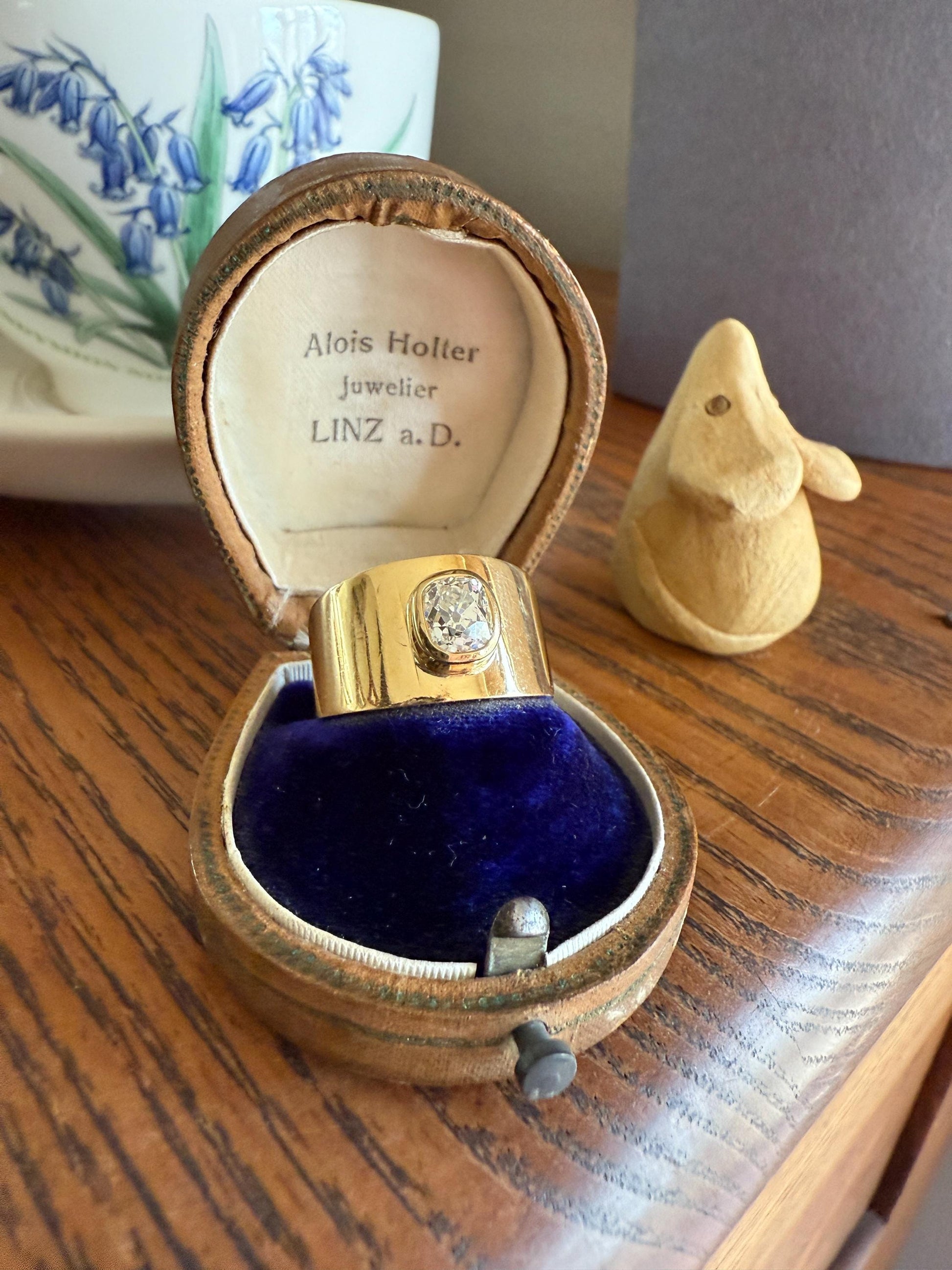 CHUNKY 1 Carat Old Mine Cut DIAMOND X Wide Cigar Band 8.5g 18k Gold Solid Ring Stacker Bezel Set Solitaire Sturdy Tapered Shimmer