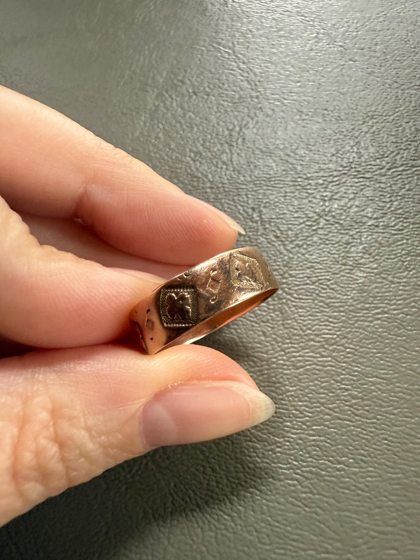 Quatrefoil Victorian Wedding Ring 5.8mm Wide Cigar Band Antique 10k Gold Solid Rosy Eternity Stacker Romantic Gift Geometric