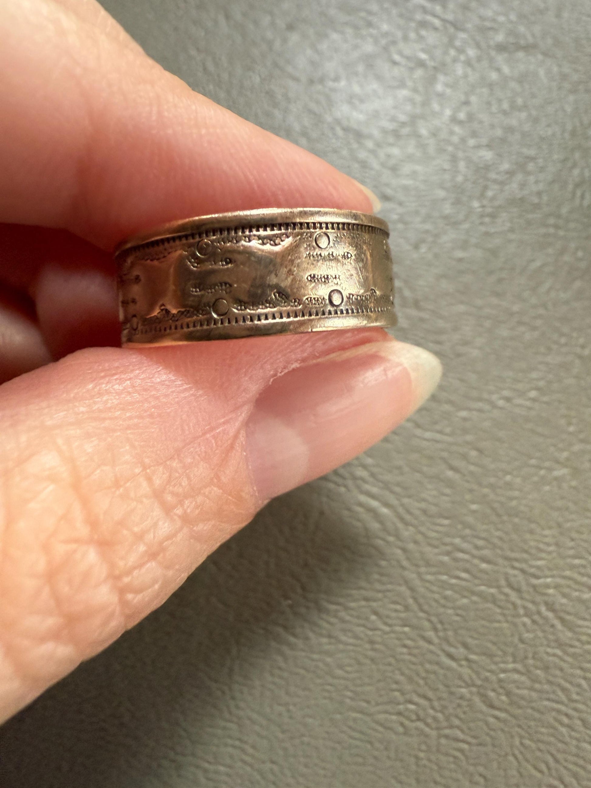 Patterned Victorian Wedding Ring 6.9mm Wide Cigar Band Antique 10k Gold Solid Rosy Eternity Stacker Romantic Gift Geometric