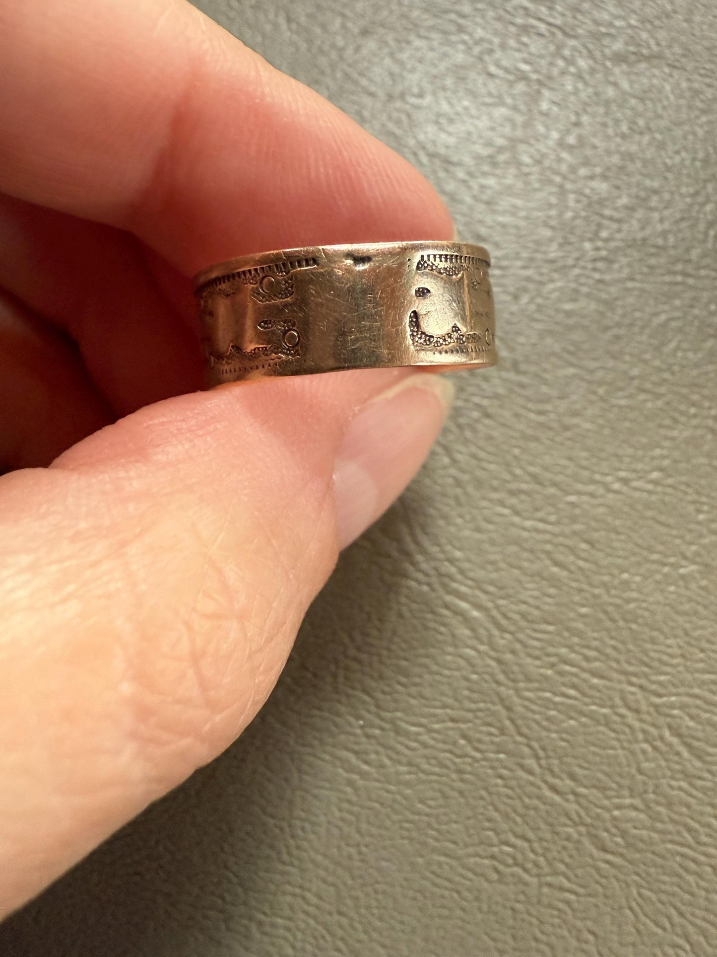 Patterned Victorian Wedding Ring 6.9mm Wide Cigar Band Antique 10k Gold Solid Rosy Eternity Stacker Romantic Gift Geometric