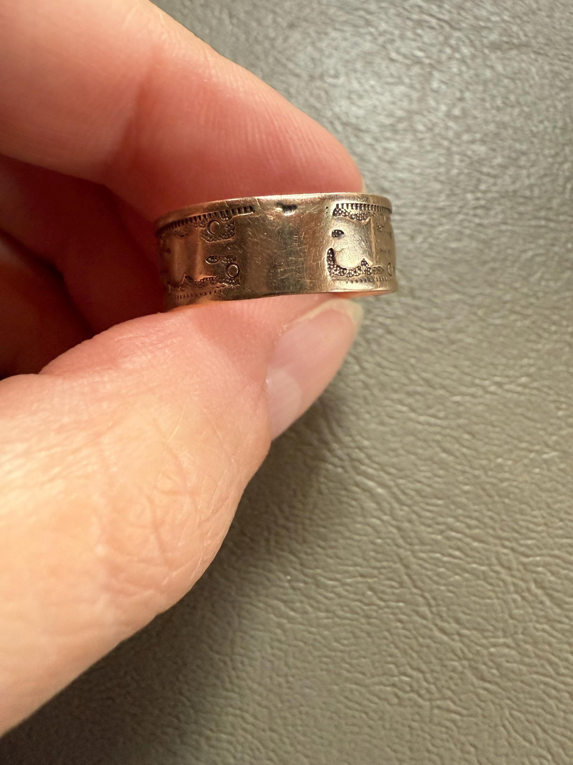 Patterned Victorian Wedding Ring 6.9mm Wide Cigar Band Antique 10k Gold Solid Rosy Eternity Stacker Romantic Gift Geometric