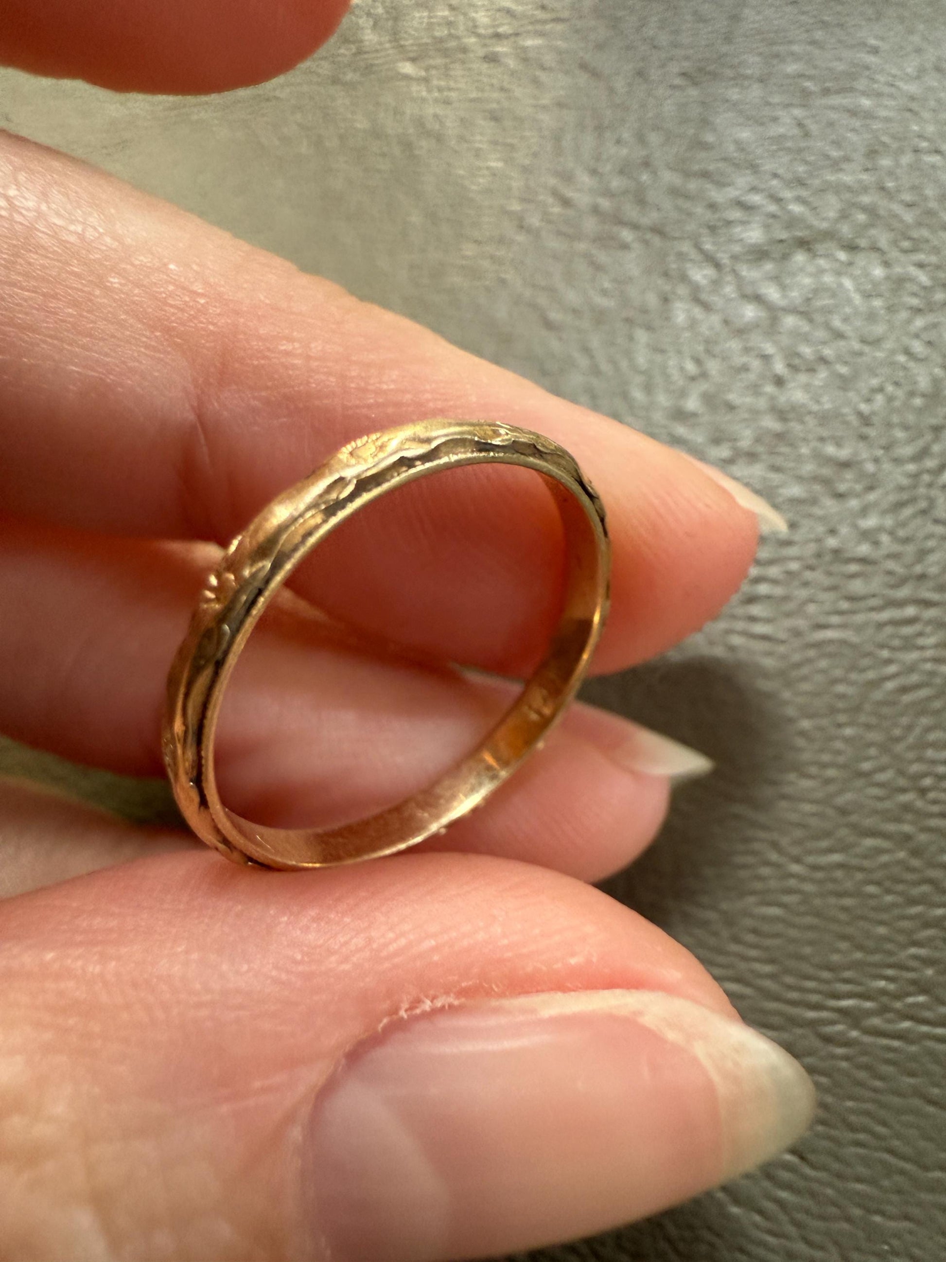 ORANGE BLOSSOM Floral Embossed Antique 14k Gold Solid Eternity Stacker Skinny Wedding Band Romantic Gift Geometric Forget Me Not Flowers