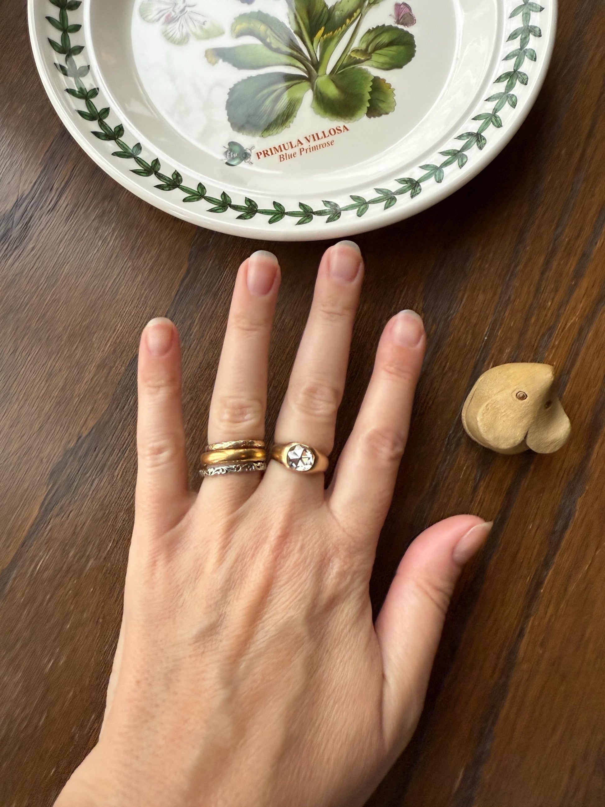 ORANGE BLOSSOM Floral Embossed Antique 14k Gold Solid Eternity Stacker Skinny Wedding Band Romantic Gift Geometric Forget Me Not Flowers