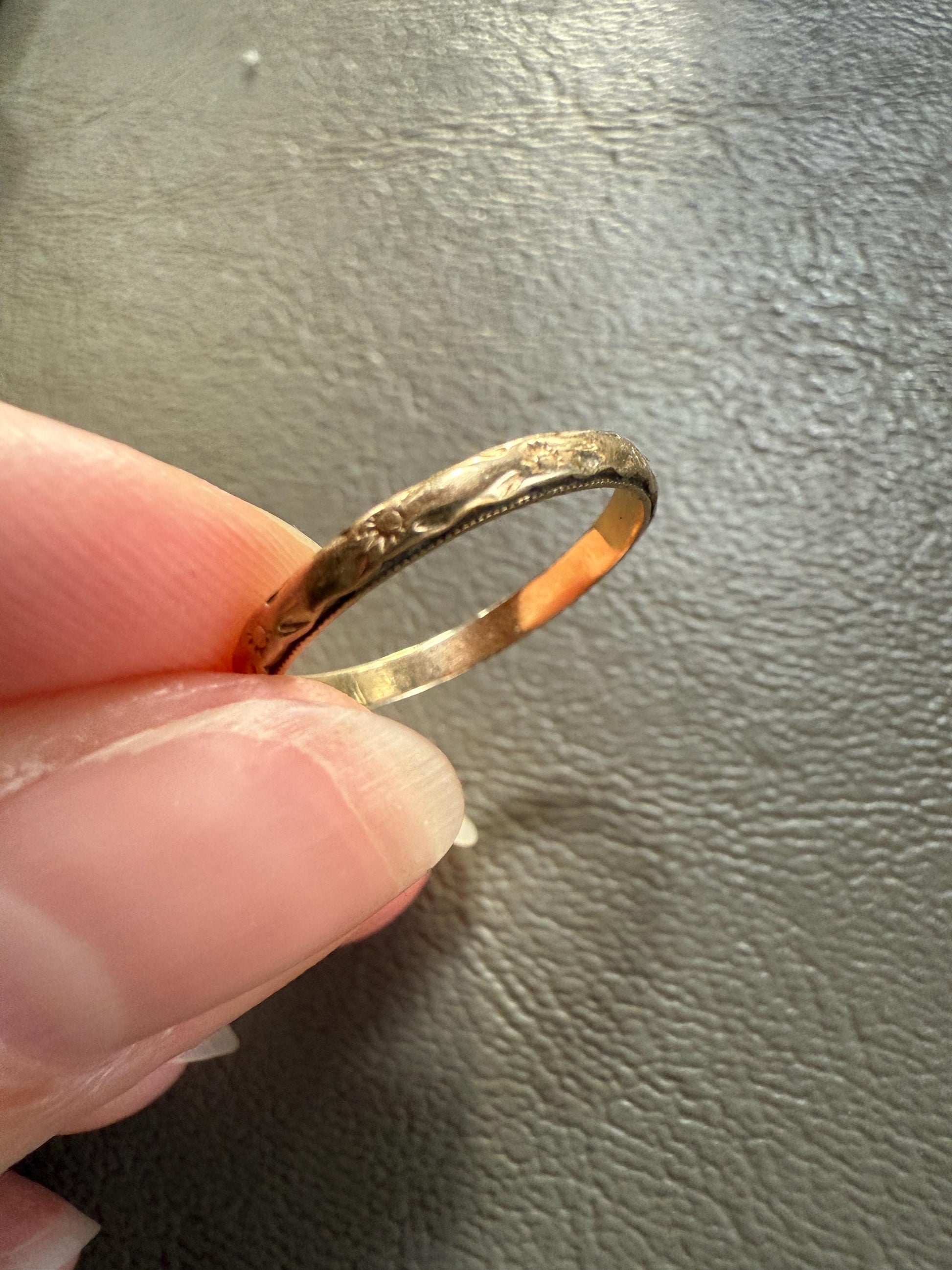 ORANGE BLOSSOM Floral Embossed Antique 14k Gold Solid Eternity Stacker Skinny Wedding Band Romantic Gift Geometric Forget Me Not Flowers