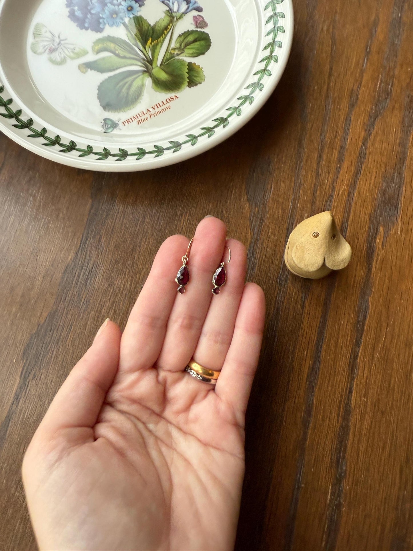 Teardrop Dangles Antique PERPIGNAN GARNET Earrings 18k Gold 14k Ear Wires French Dormouse Rose Cut Closed Back Almandine Glowing