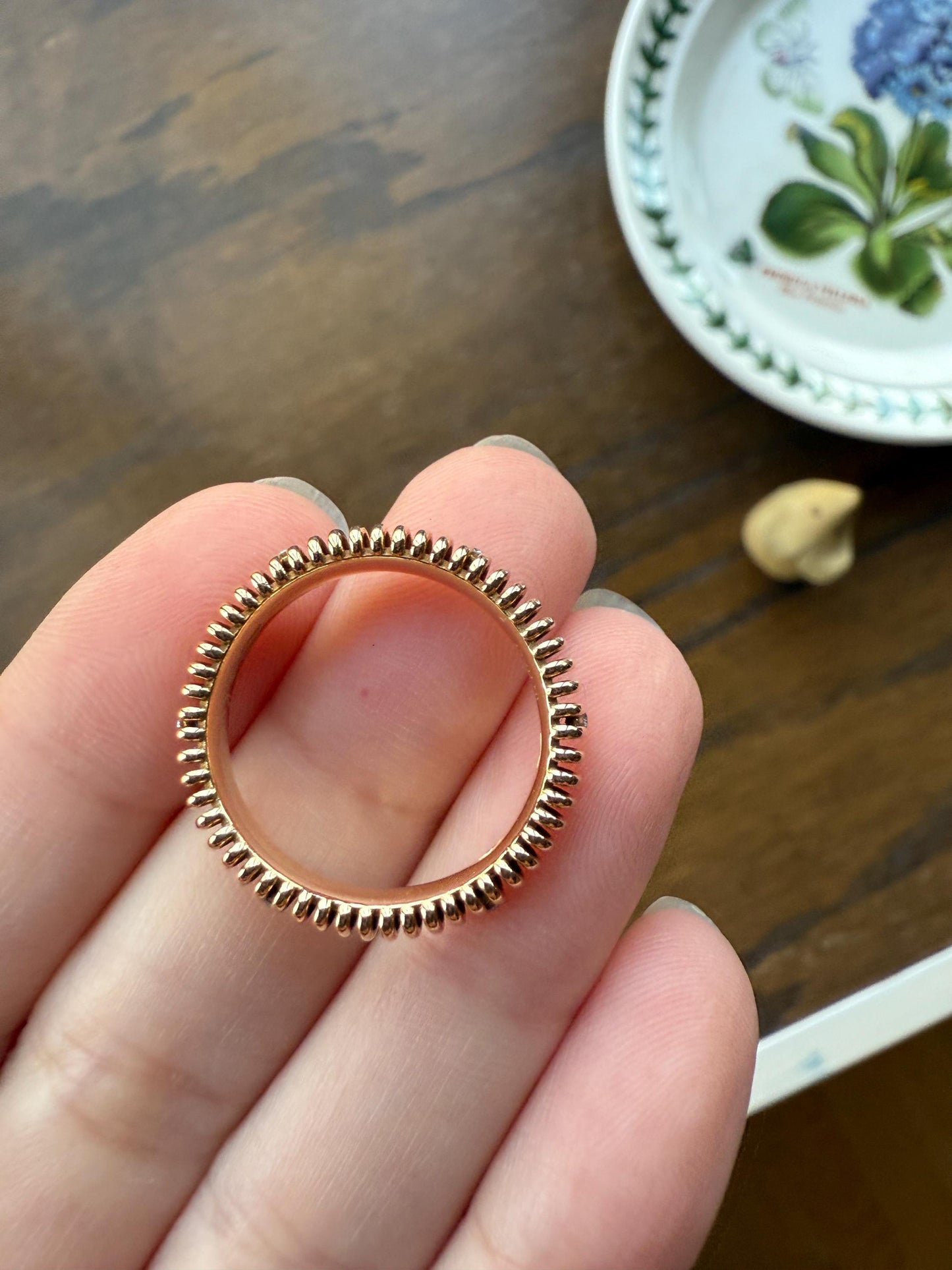 Coiled "Spring" Diamond Comfort Fit DONUT Band 4.1g 18k Rose Gold Vintage Textured Stacker Wedding Eternity Ring Chunky Tube Ribbed Retro