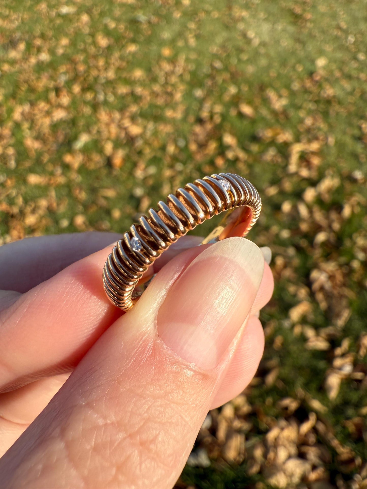 Coiled "Spring" Diamond Comfort Fit DONUT Band 4.1g 18k Rose Gold Vintage Textured Stacker Wedding Eternity Ring Chunky Tube Ribbed Retro