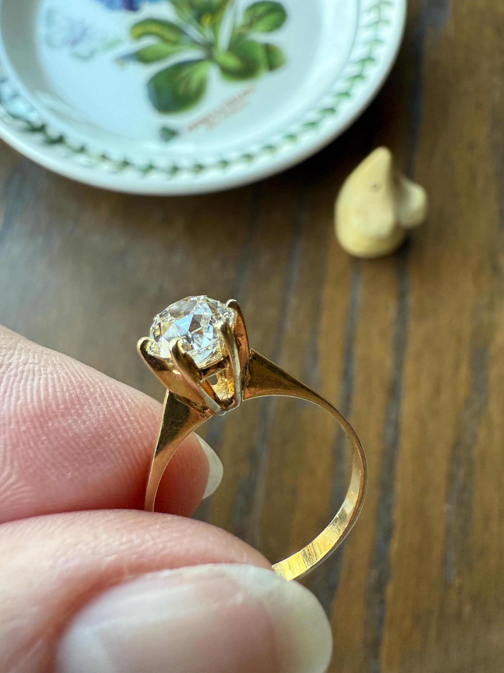 Vintage EYE CLEAN 1.2 Carat French Solitaire Ring Chunky Antique Cushion Old Mine Cut DIAMOND 18k Gold Band Engagement Romantic Gift 1Ct OmC