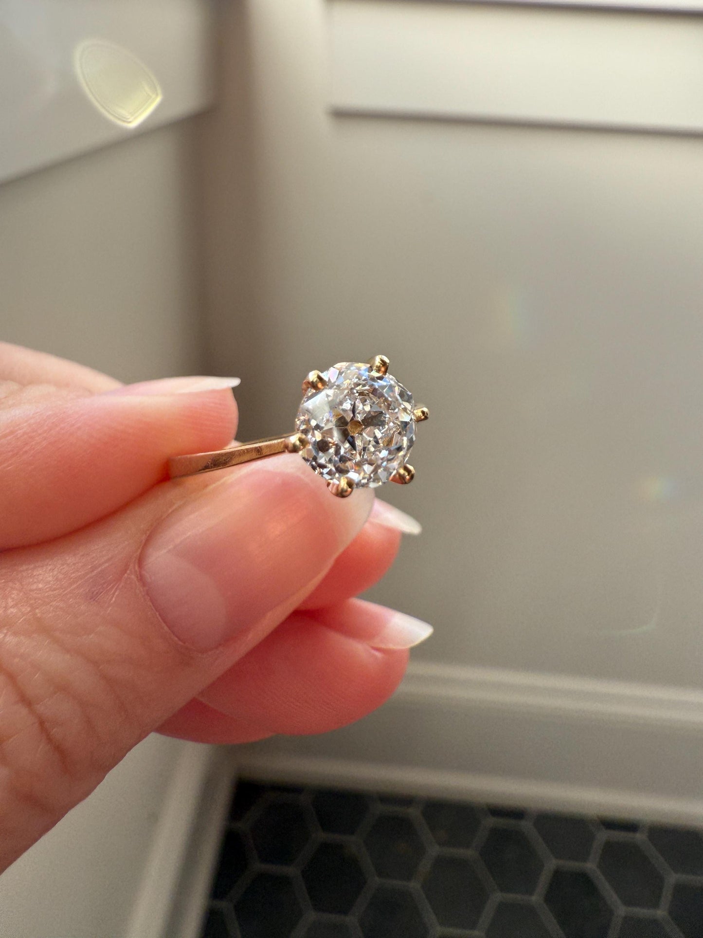 Vintage EYE CLEAN 1.2 Carat French Solitaire Ring Chunky Antique Cushion Old Mine Cut DIAMOND 18k Gold Band Engagement Romantic Gift 1Ct OmC