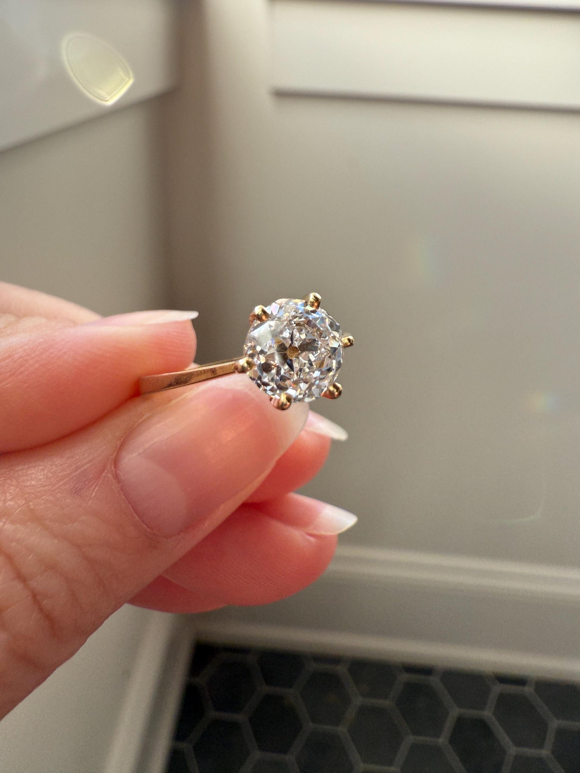 Vintage EYE CLEAN 1.2 Carat French Solitaire Ring Chunky Antique Cushion Old Mine Cut DIAMOND 18k Gold Band Engagement Romantic Gift 1Ct OmC