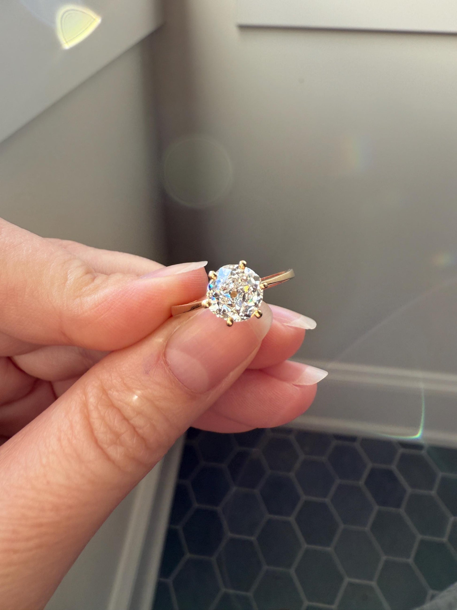 Vintage EYE CLEAN 1.2 Carat French Solitaire Ring Chunky Antique Cushion Old Mine Cut DIAMOND 18k Gold Band Engagement Romantic Gift 1Ct OmC