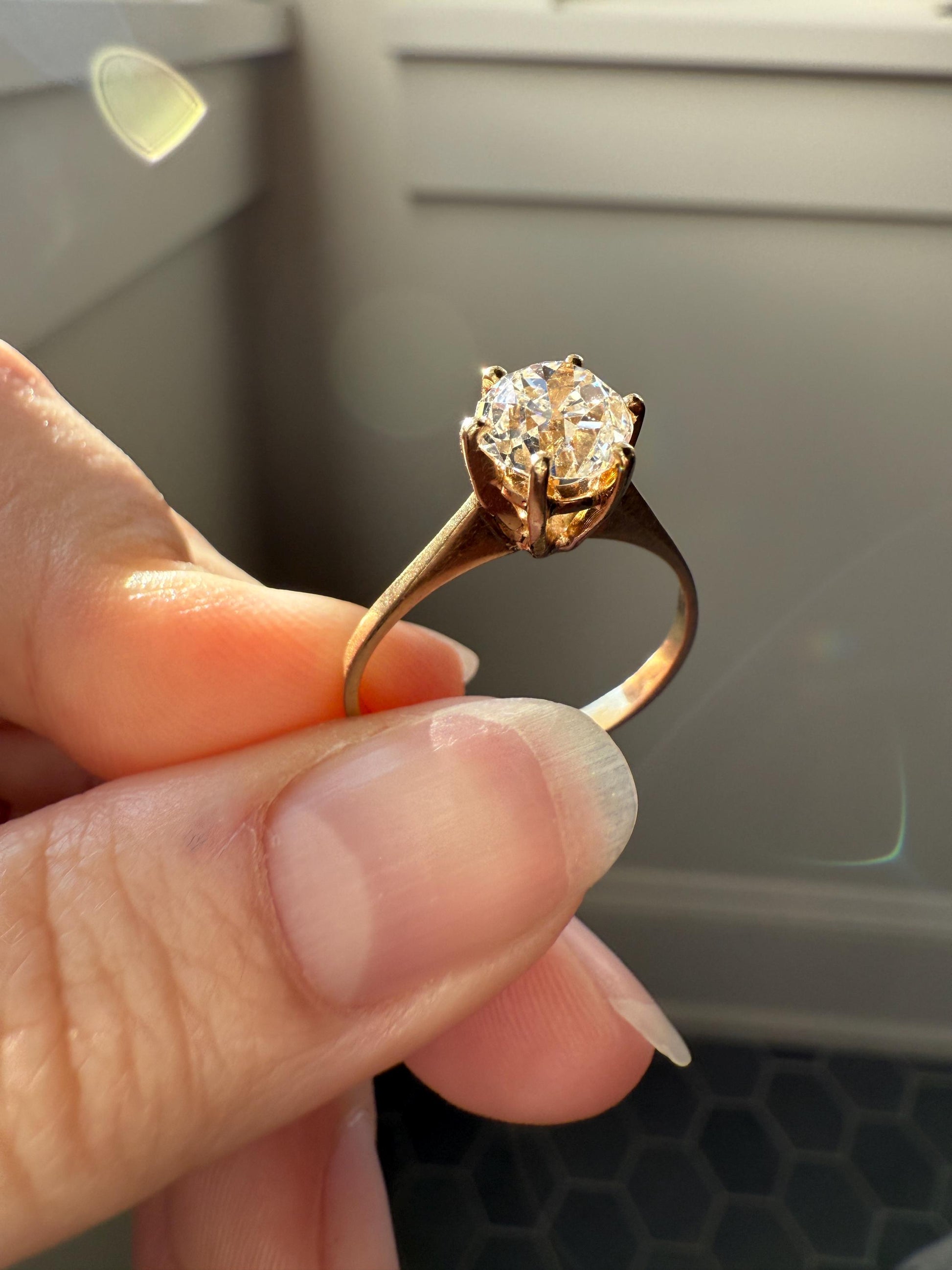 Vintage EYE CLEAN 1.2 Carat French Solitaire Ring Chunky Antique Cushion Old Mine Cut DIAMOND 18k Gold Band Engagement Romantic Gift 1Ct OmC