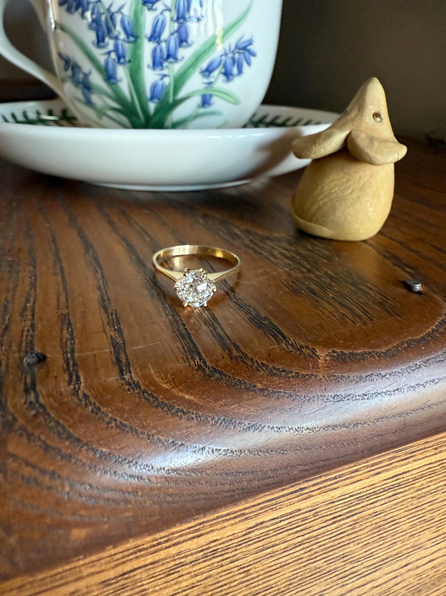 Vintage EYE CLEAN 1.2 Carat French Solitaire Ring Chunky Antique Cushion Old Mine Cut DIAMOND 18k Gold Band Engagement Romantic Gift 1Ct OmC
