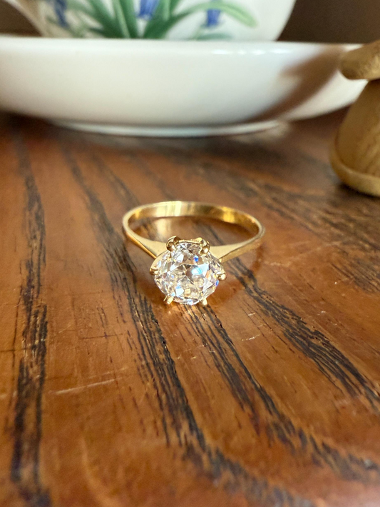 Vintage EYE CLEAN 1.2 Carat French Solitaire Ring Chunky Antique Cushion Old Mine Cut DIAMOND 18k Gold Band Engagement Romantic Gift 1Ct OmC