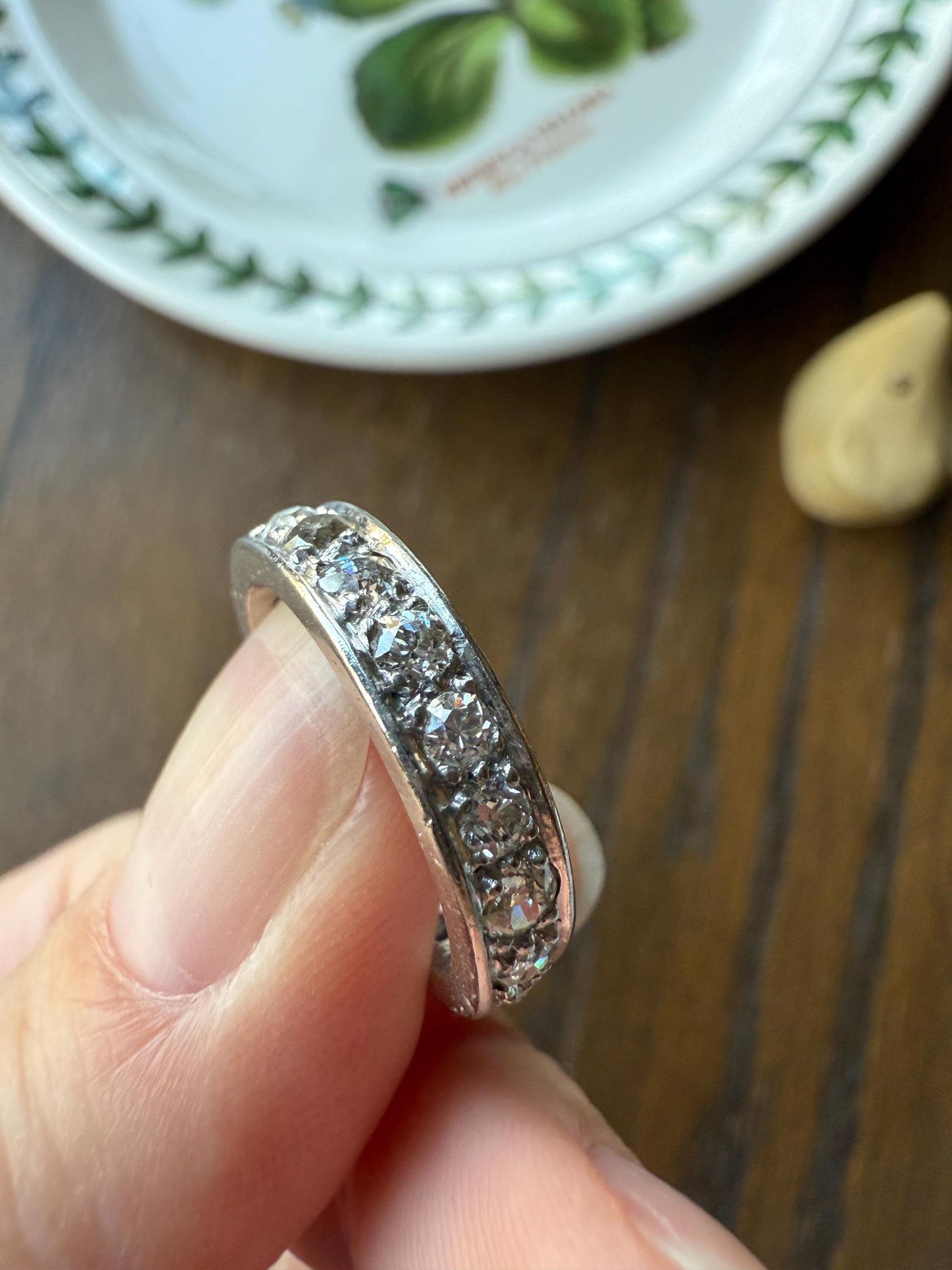 FRENCH Antique Edwardian Art Deco 1.6 Carat 20 Old Mine European Cut DiAMOND Platinum FuLL ETERNITY Band Ring Wedding 1.6Ctw Tdw OMC Stacker