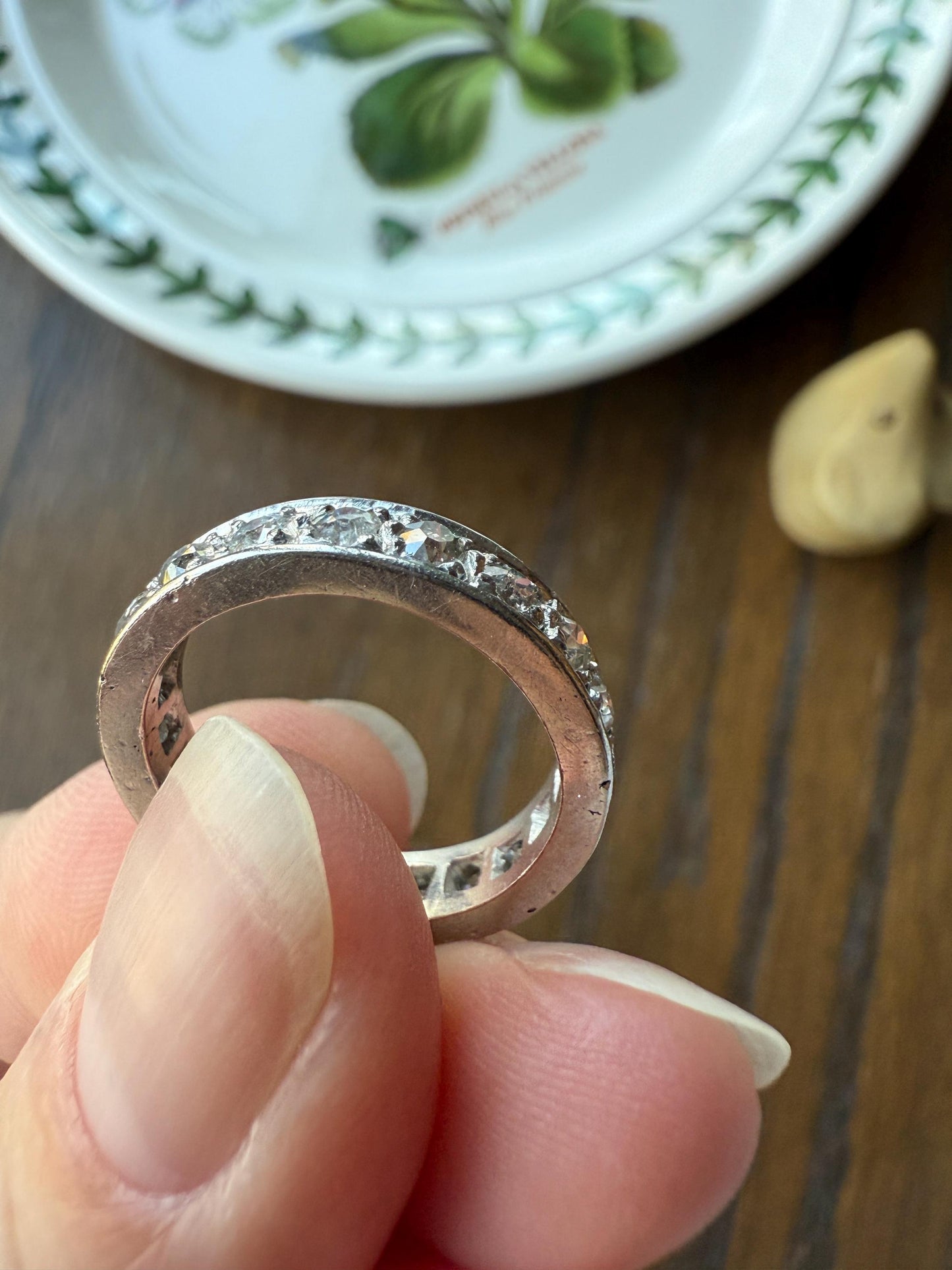 FRENCH Antique Edwardian Art Deco 1.6 Carat 20 Old Mine European Cut DiAMOND Platinum FuLL ETERNITY Band Ring Wedding 1.6Ctw Tdw OMC Stacker