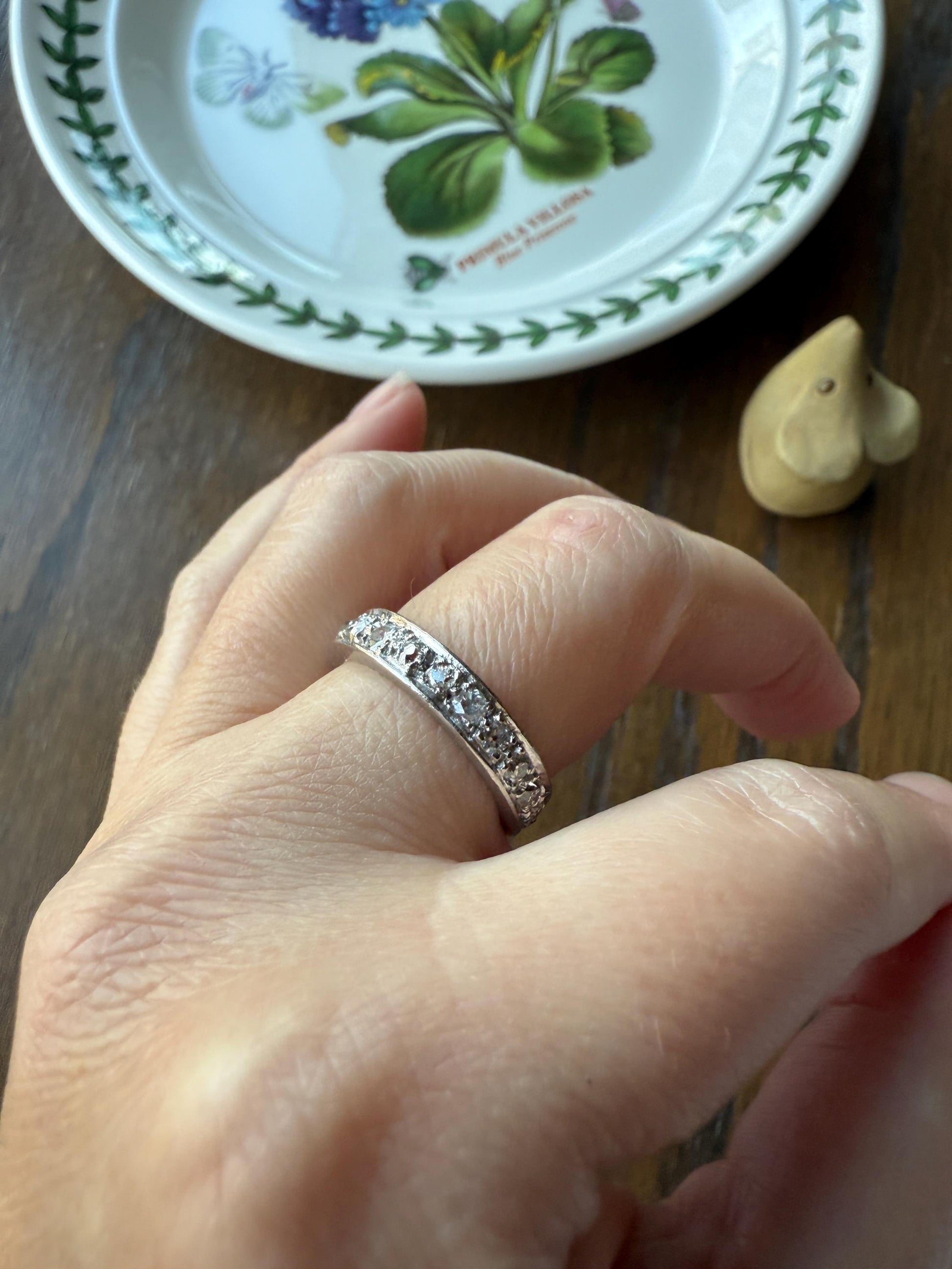 FRENCH Antique Edwardian Art Deco 1.6 Carat 20 Old Mine European Cut DiAMOND Platinum FuLL ETERNITY Band Ring Wedding 1.6Ctw Tdw OMC Stacker