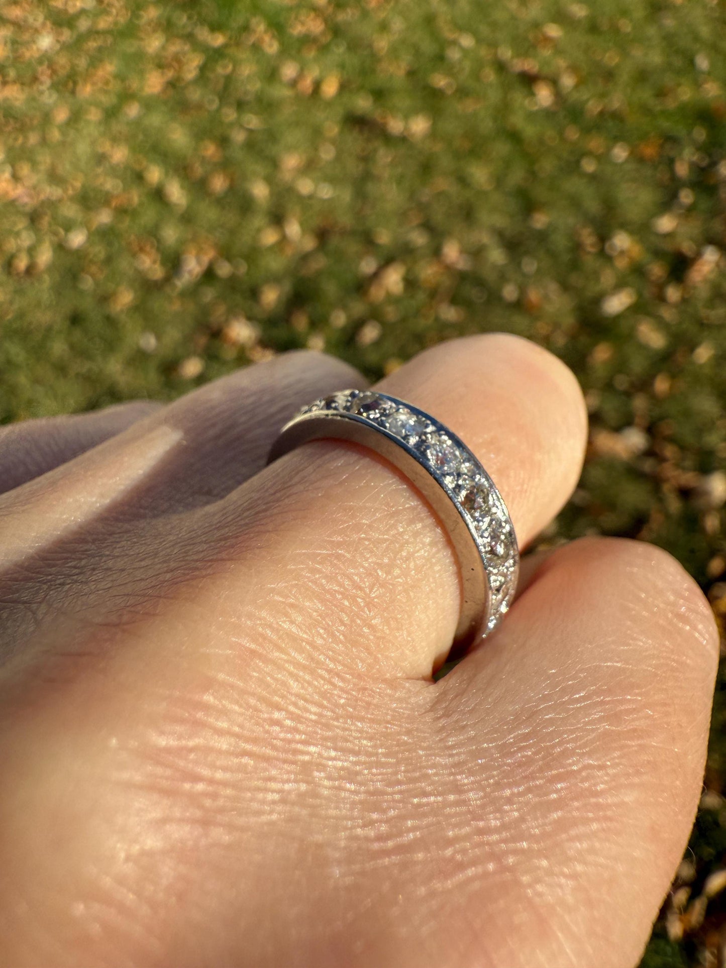 FRENCH Antique Edwardian Art Deco 1.6 Carat 20 Old Mine European Cut DiAMOND Platinum FuLL ETERNITY Band Ring Wedding 1.6Ctw Tdw OMC Stacker