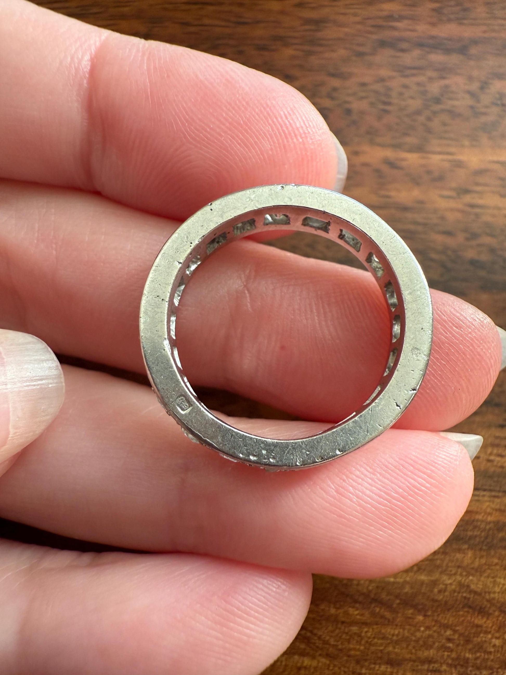 FRENCH Antique Edwardian Art Deco 1.6 Carat 20 Old Mine European Cut DiAMOND Platinum FuLL ETERNITY Band Ring Wedding 1.6Ctw Tdw OMC Stacker