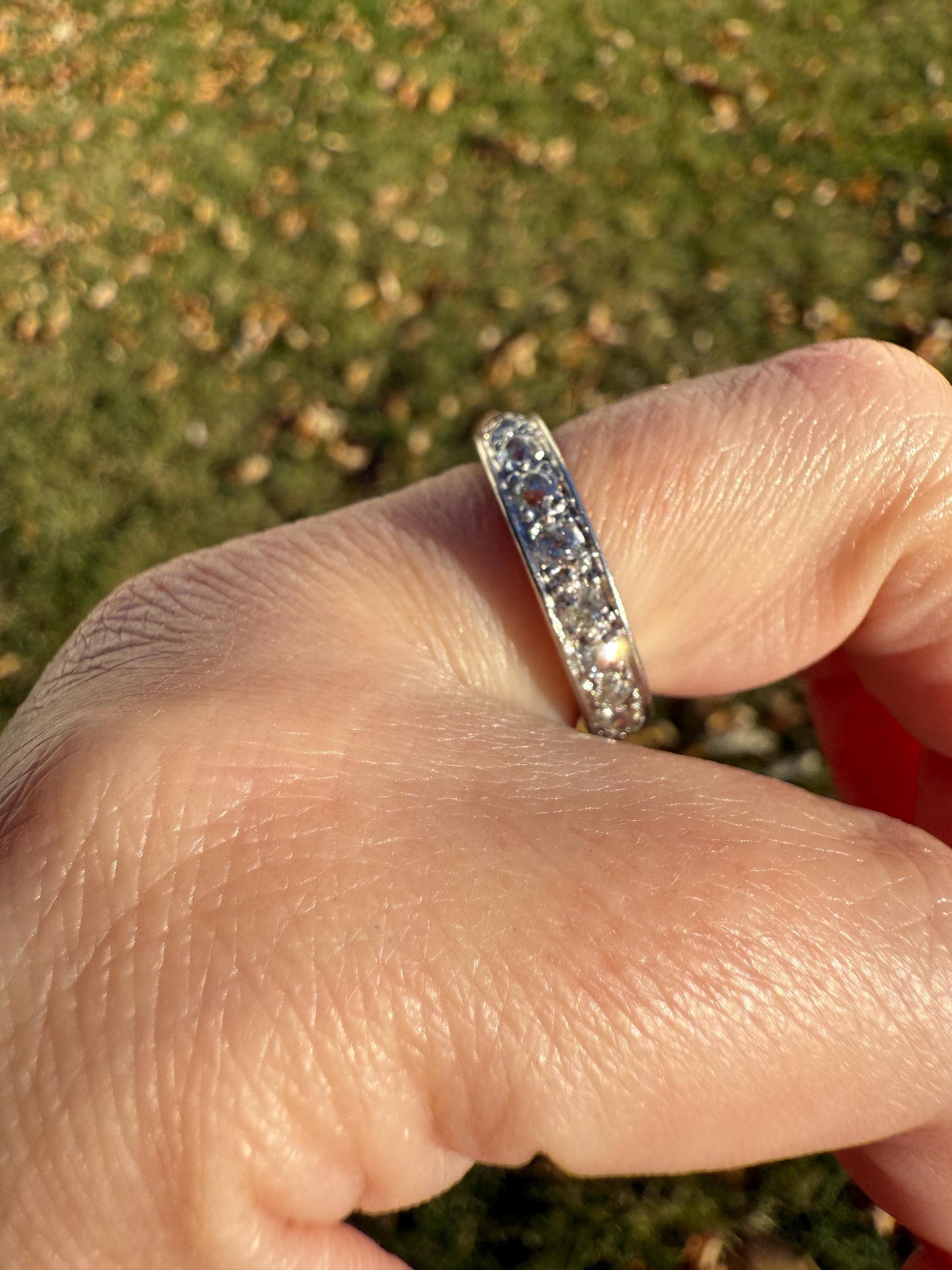 FRENCH Antique Edwardian Art Deco 1.6 Carat 20 Old Mine European Cut DiAMOND Platinum FuLL ETERNITY Band Ring Wedding 1.6Ctw Tdw OMC Stacker