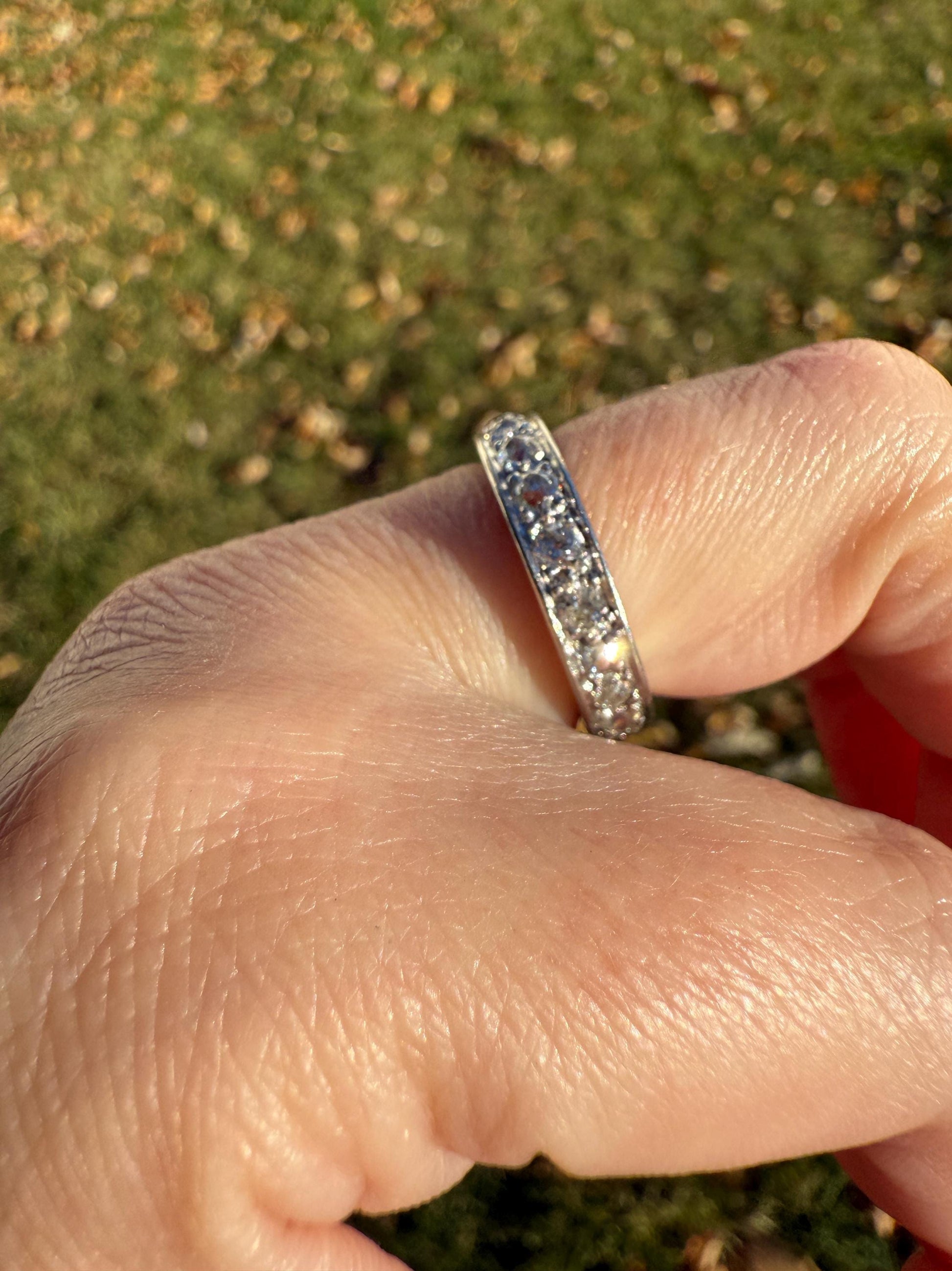 FRENCH Antique Edwardian Art Deco 1.6 Carat 20 Old Mine European Cut DiAMOND Platinum FuLL ETERNITY Band Ring Wedding 1.6Ctw Tdw OMC Stacker