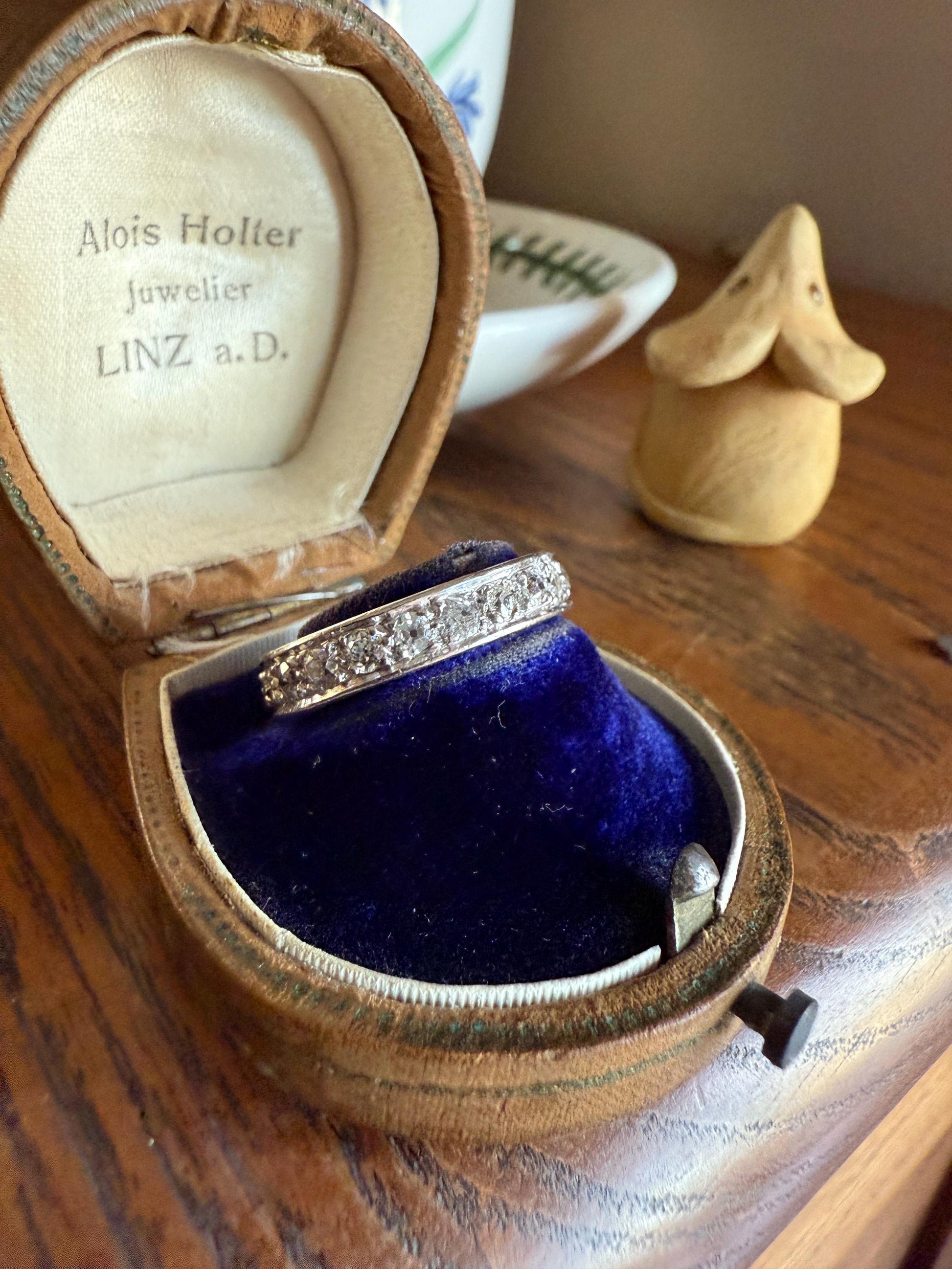 FRENCH Antique Edwardian Art Deco 1.6 Carat 20 Old Mine European Cut DiAMOND Platinum FuLL ETERNITY Band Ring Wedding 1.6Ctw Tdw OMC Stacker