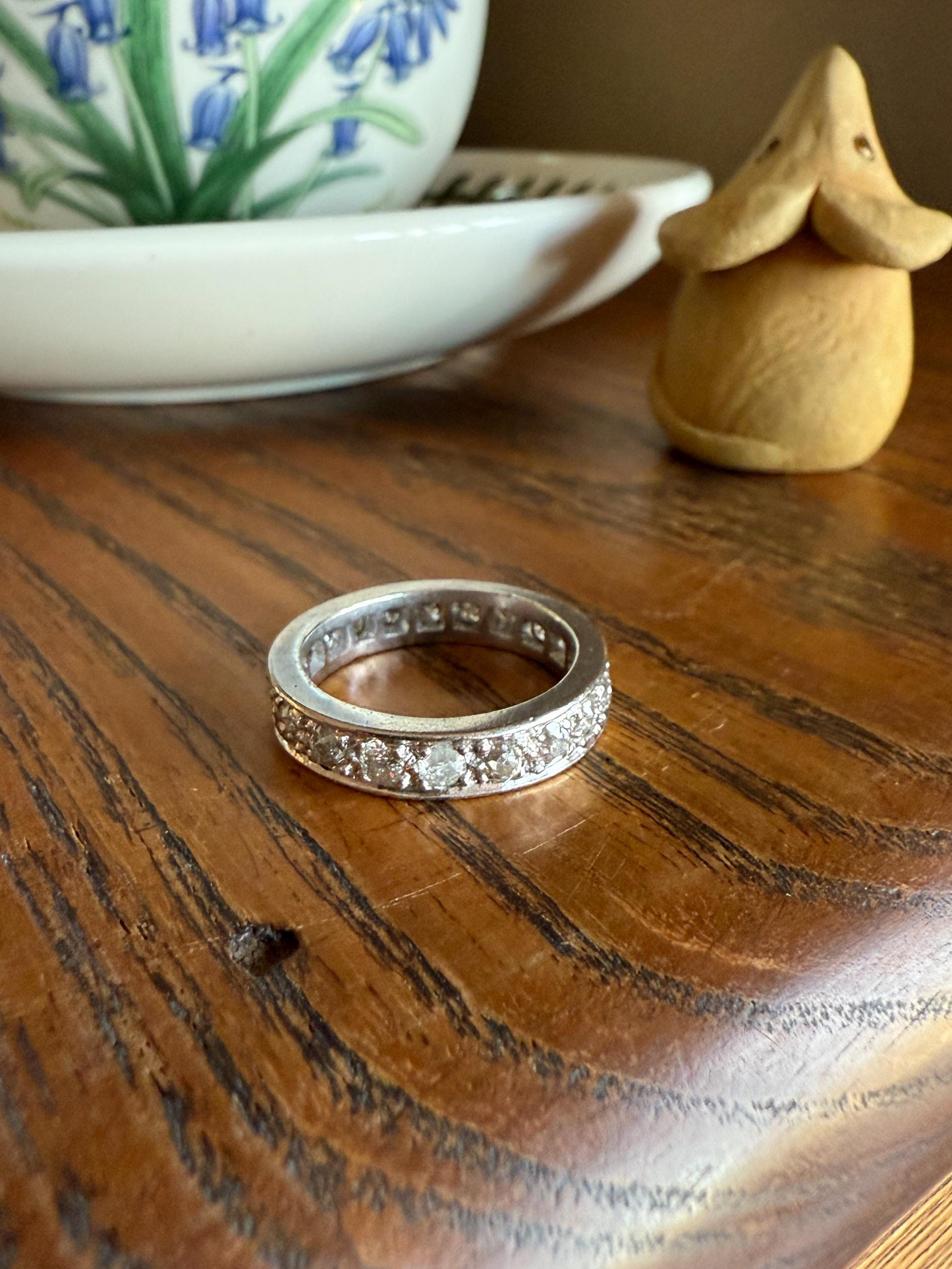 FRENCH Antique Edwardian Art Deco 1.6 Carat 20 Old Mine European Cut DiAMOND Platinum FuLL ETERNITY Band Ring Wedding 1.6Ctw Tdw OMC Stacker