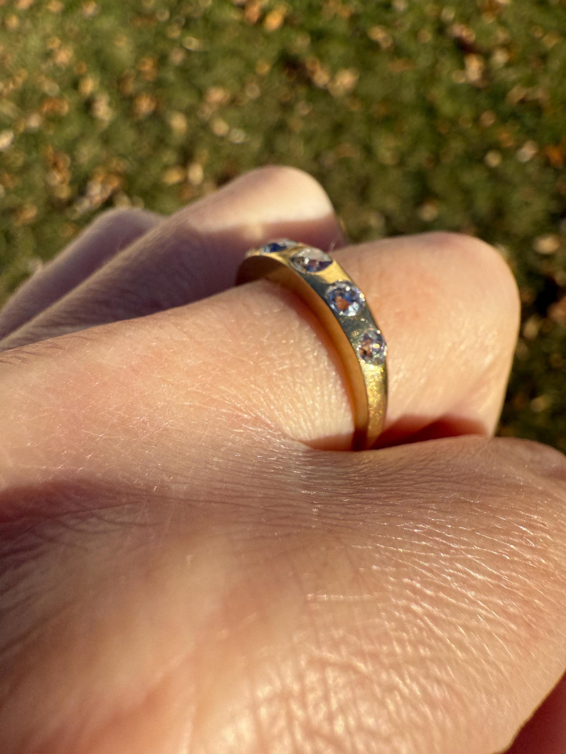 Antique Five Stone 0.7 Carat Old Mine Cut DIAMOND 18k Gold Solid Skinny Stacker Band Flush Mount Flat Edge Sliced .7Ctw