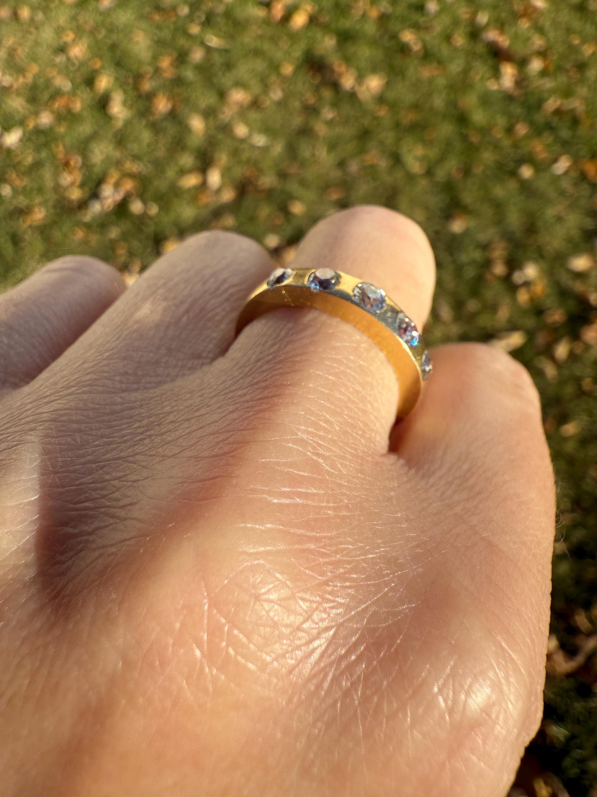 Antique Five Stone 0.7 Carat Old Mine Cut DIAMOND 18k Gold Solid Skinny Stacker Band Flush Mount Flat Edge Sliced .7Ctw