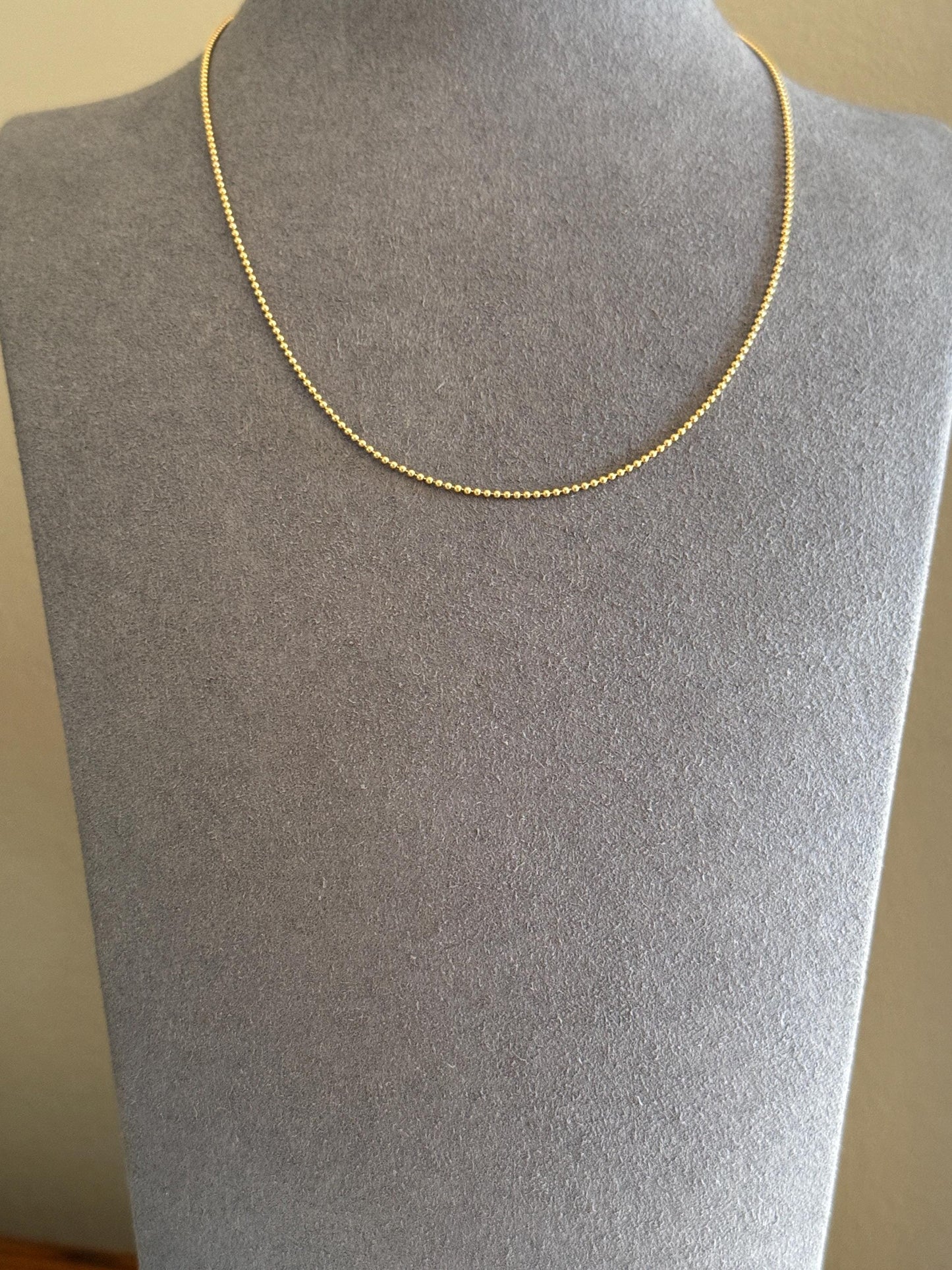 Vintage Teeny Tiny Mini Bead 14k Gold Pearl 16" Chain Necklace Solid Ball Rivet Minimalist Layering Pendant Holder Shimmer Neckmess Gift